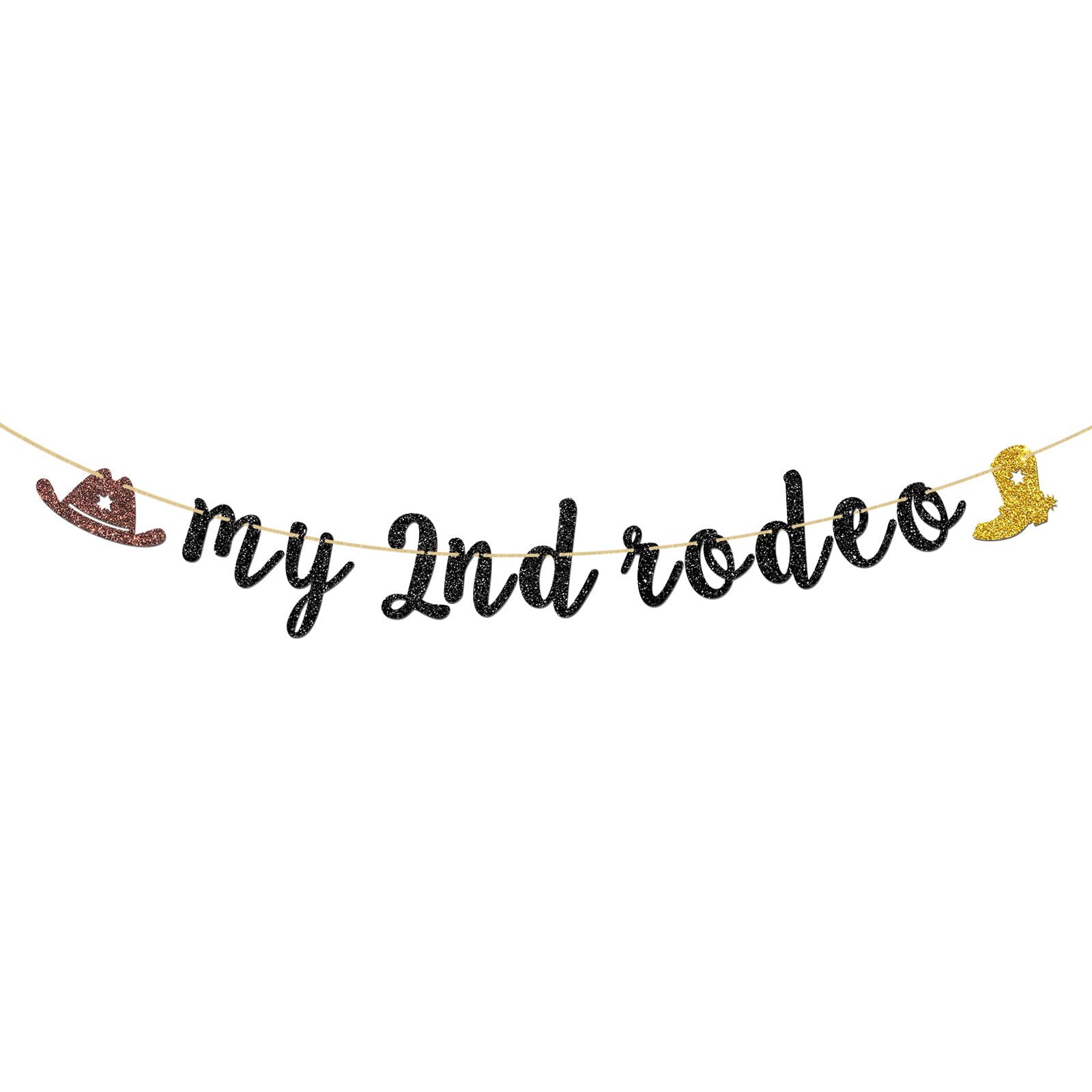 INNORU My 2nd Rodeo Banner - Mexican Themed 2nd Birthday Party Decorations for Cowboy & Cowgirl Western Birthday - Black Glitter Backdrop for Wild West Parties, Baby Showers & Western Theme Events