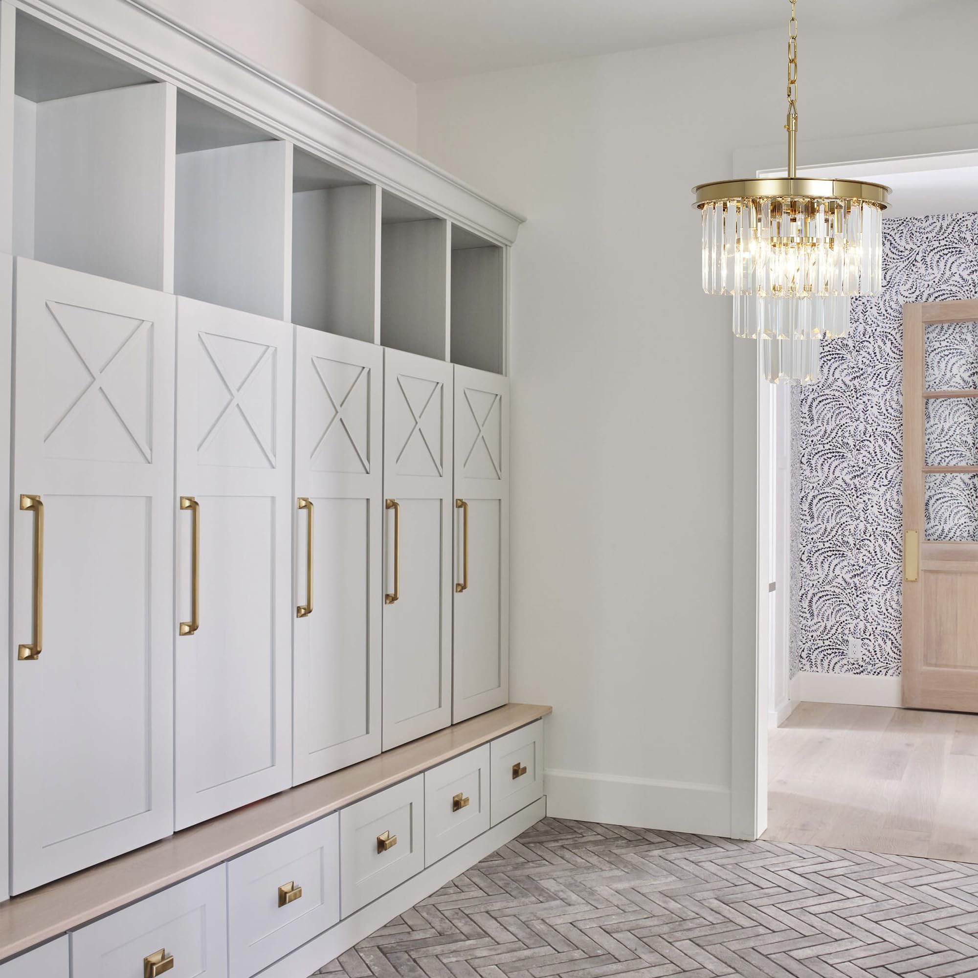 Modern Crystal Gold Chandelier - Elegant Pendant Ceiling Light Fixture for Dining Room, Living Room, Kitchen Island & Bedroom | Perfect for Home Decor, Wedding Venues & Luxury Interior Lighting