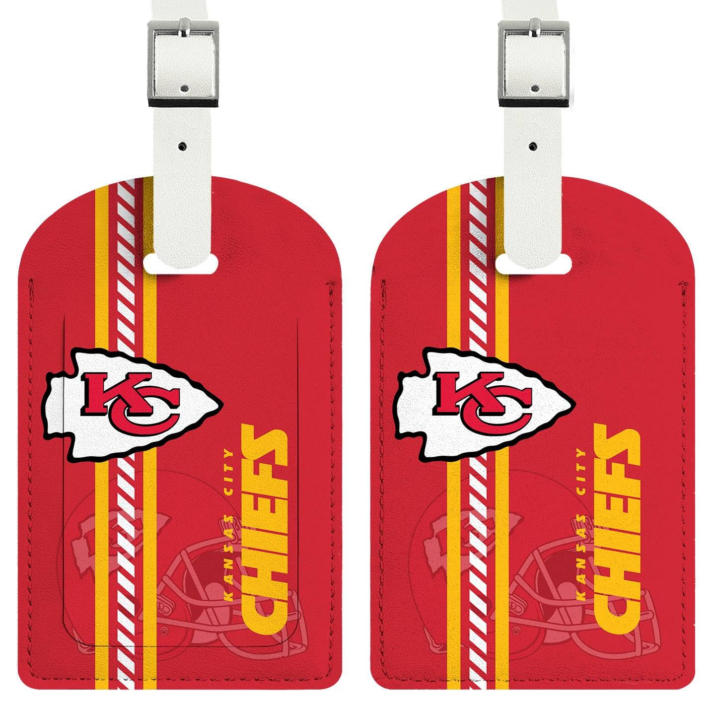 2 Pack Leather Football Sports Fan Luggage Tags - Red & Yellow Travel Suitcase ID Tags with Privacy Flap & Address Label | Perfect for Soccer Fans, Travel Enthusiasts & Sports-Themed Gifts