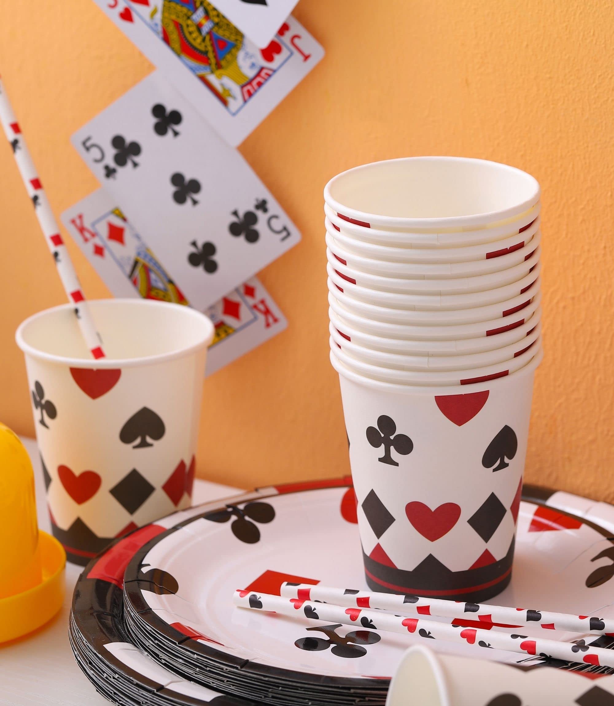 Casino Party Supplies Set for 16 Guests - Premium Poker Night Decorations for Adults | Includes Casino-Themed Plates, Cups, Napkins & Straws | Perfect for Las Vegas Parties, Bachelor Nights & Game Themed Events