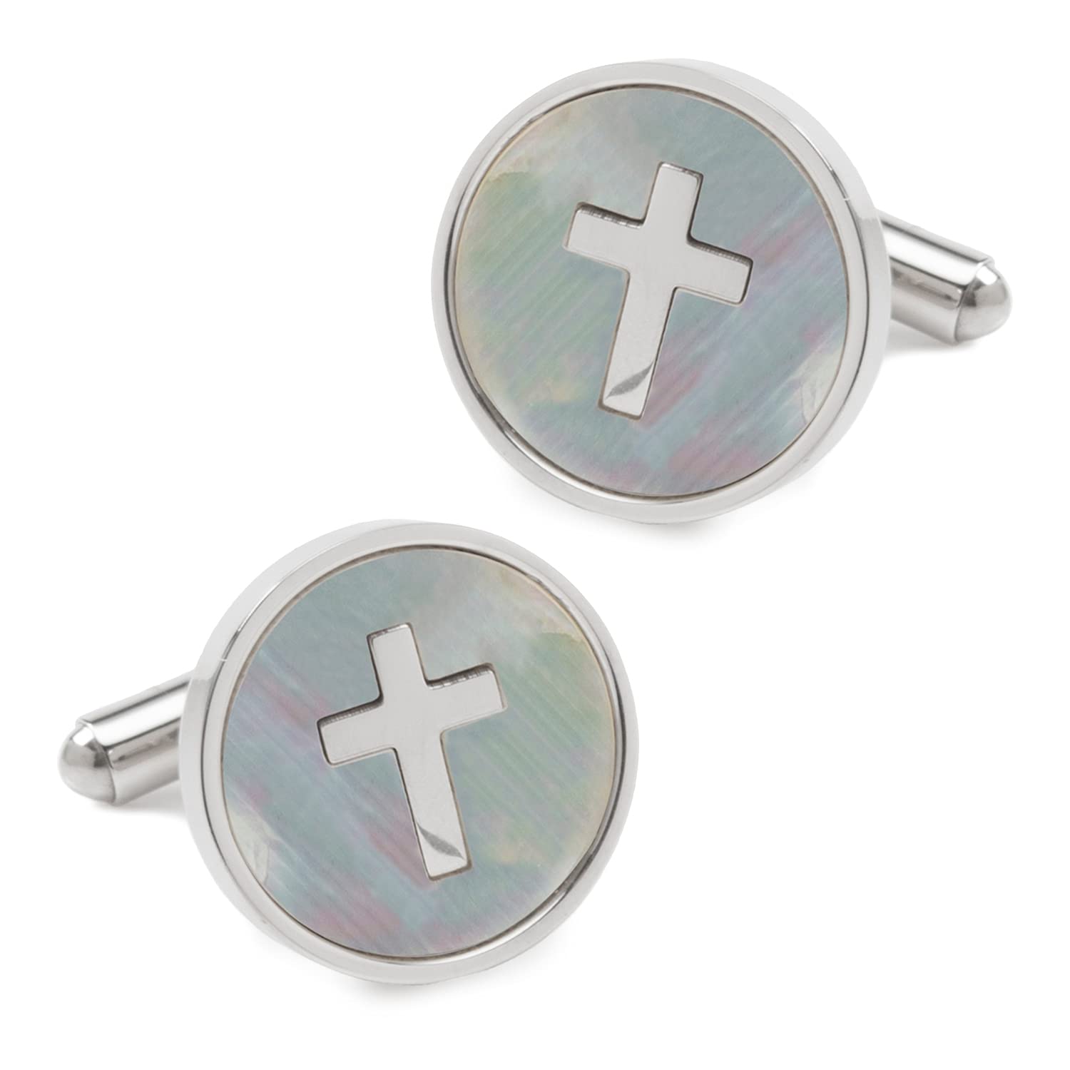 Elegant Cross Mother of Pearl Stainless Steel Cufflinks for Men - Perfect for Weddings, Business Attire & Formal Occasions