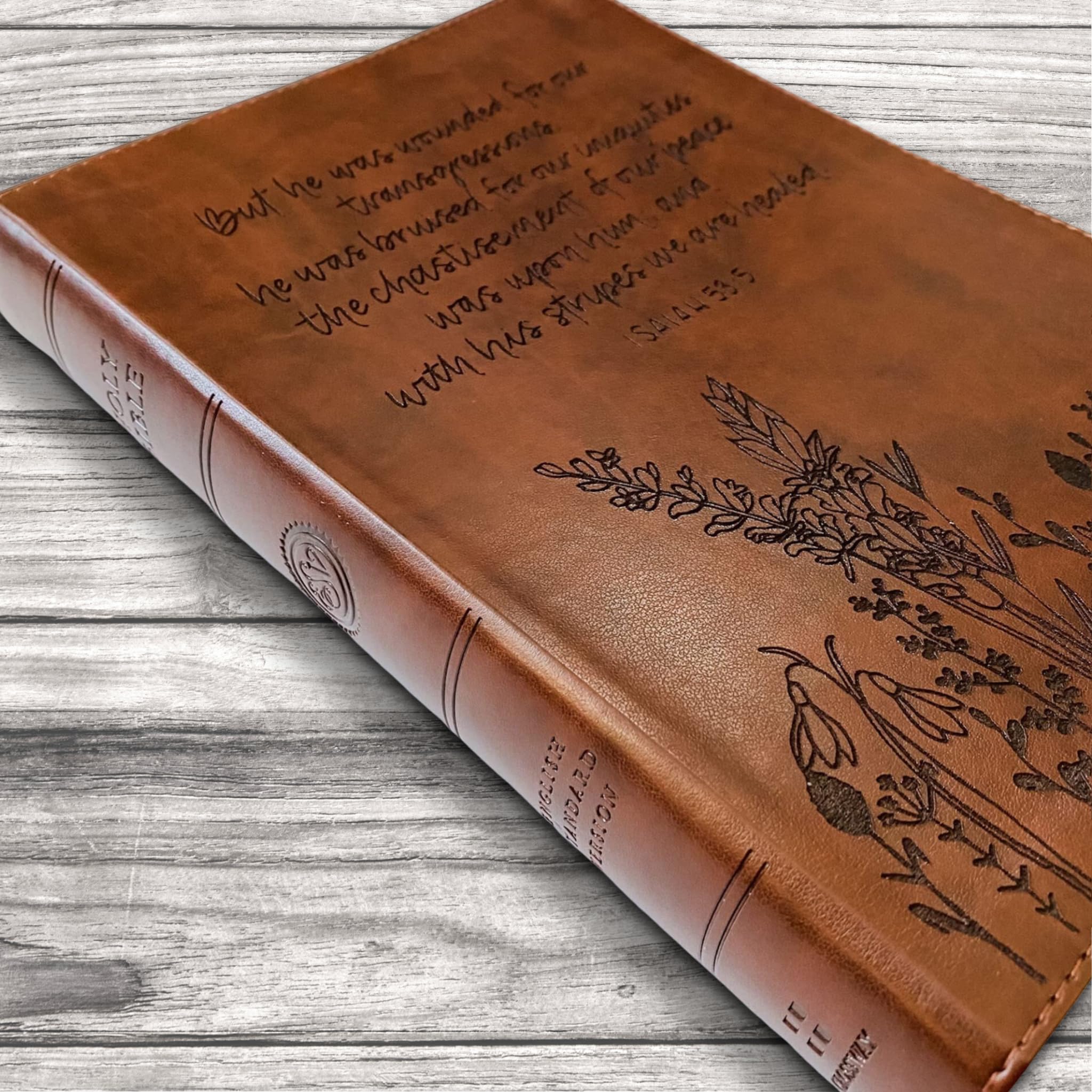 Hand Lettered & Laser Engraved ESV Wide Margin Red Letter Bible - Personalized Christian Gift with Custom Name Engraving | Perfect for Baptisms, Weddings & Bible Study