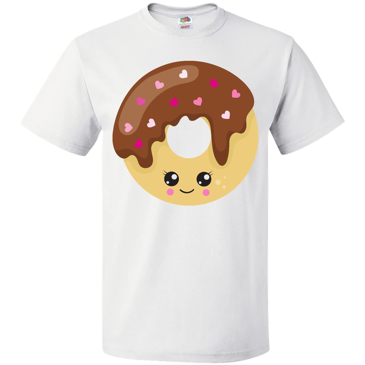 Inktastic Kawaii Donut Chocolate Doughnut Hearts Graphic T-Shirt - Cute Casual Tee for Women, Girls, Donut Lovers - Perfect for Birthday, Valentine's Day & Everyday Wear