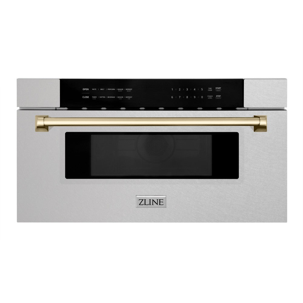 ZLINE Autograph Edition 30 Inch Built-In Microwave Drawer - 1.2 cu.ft Stainless Steel with Gold Accents (MWDZ 30 SS G) - Perfect for Modern Kitchens & Luxury Home Appliances