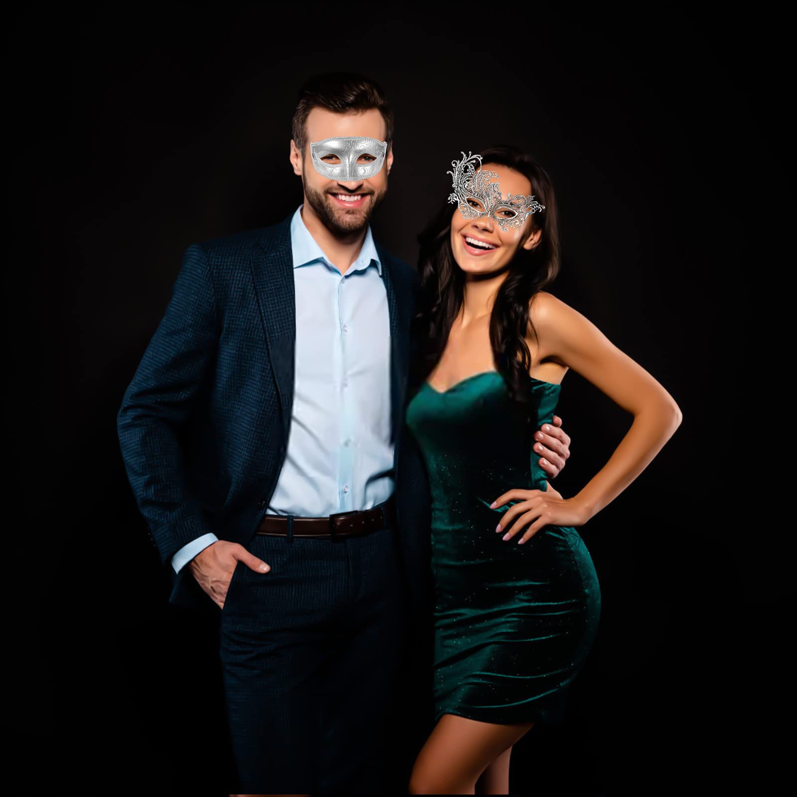 Venetian Masquerade Mask Set for Couples - Halloween & Mardi Gras Costume Accessories