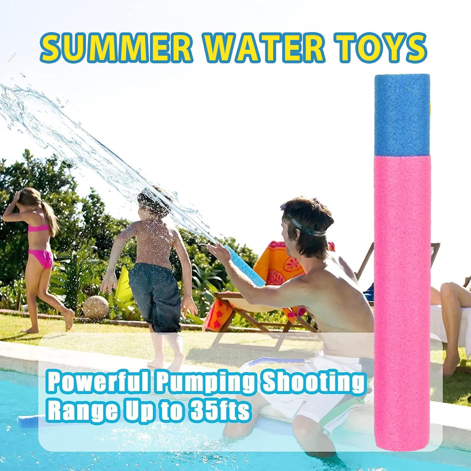 4-Pack Water Blaster Soaker Guns for Kids - Super Squirt Guns with 40ft Range, Outdoor Pool Water Toys for Summer Fun - Perfect for Backyard Battles, Beach Games and Pool Parties (Cylinder Style)