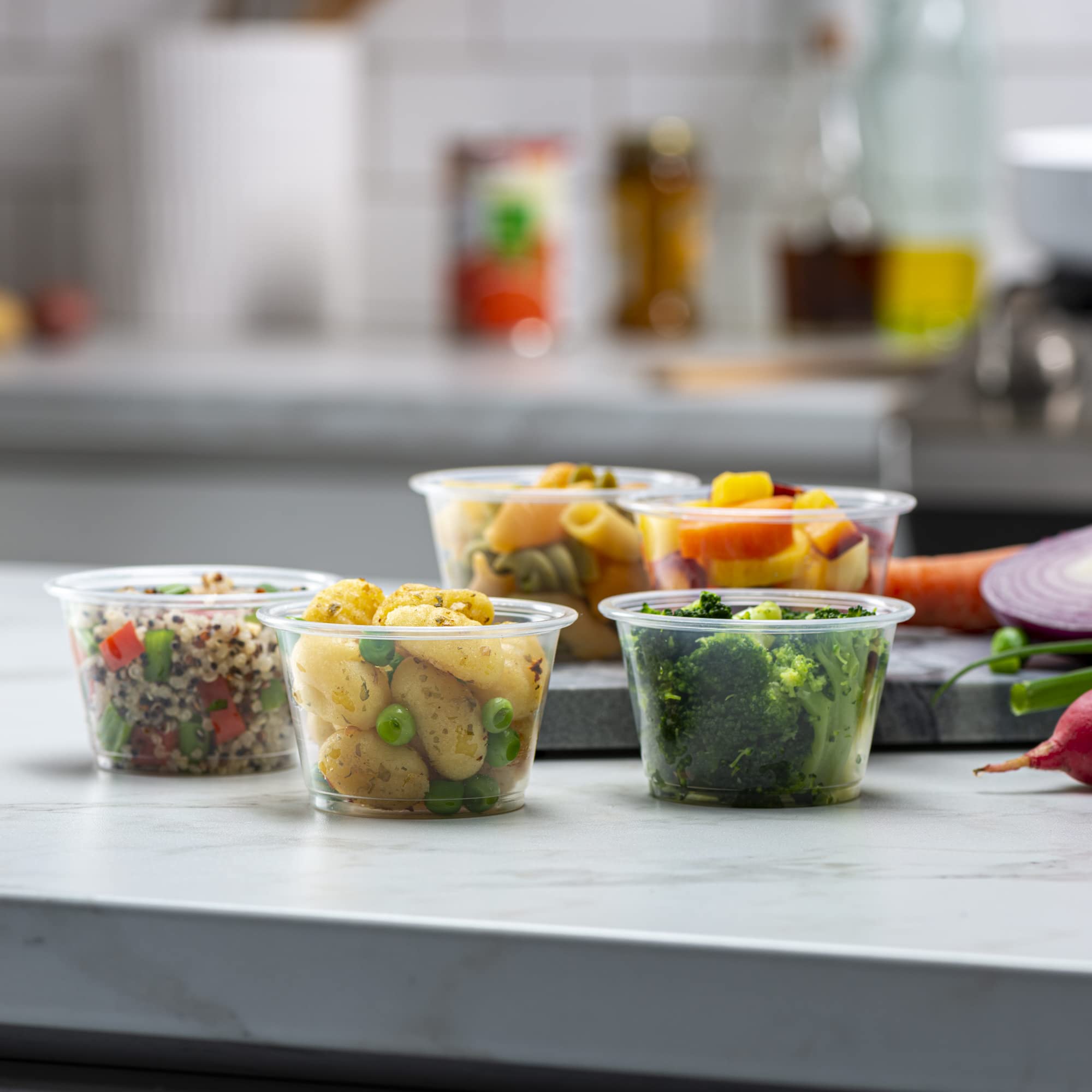 200-Pack 4 oz Clear Disposable Plastic Portion Cups - No Lids, Mini Containers for Portion Control, Jello Shots, Meal Prep, Sauces, Slime, Crafts & More - Perfect for Parties, Catering & Food Service