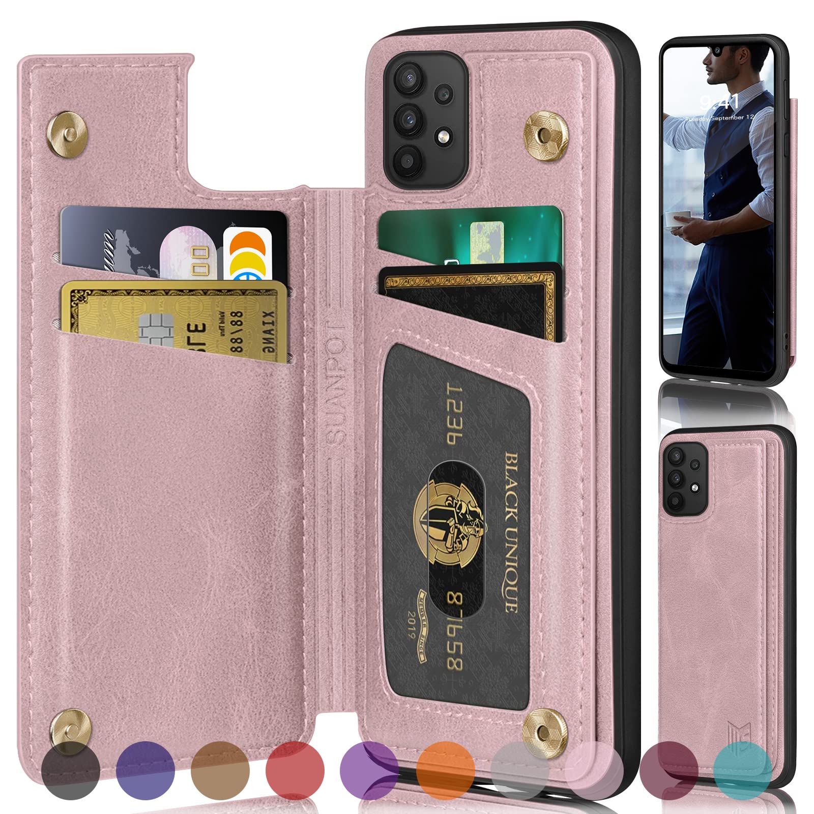 RFID Blocking Samsung A32 5G Wallet Case - Rose Gold PU Leather Cover with Card Holder for Women & Men | Daily Use & Travel Protection