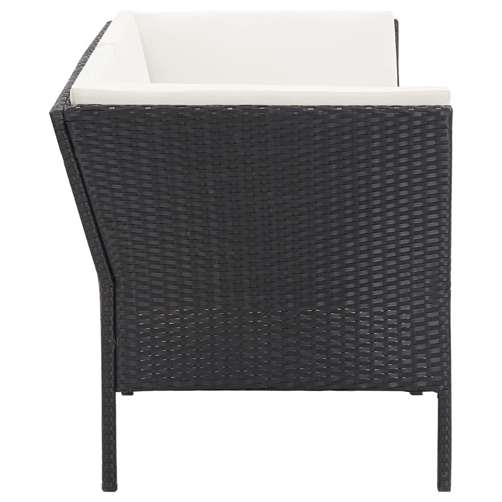 vidaXL 6-Piece Patio Lounge Set with Cushions - Modular Poly Rattan Outdoor Furniture in Black & Cream White, Easy Assembly, Weather Resistant, Comfortable Seating for Garden, Poolside or Backyard Relaxation