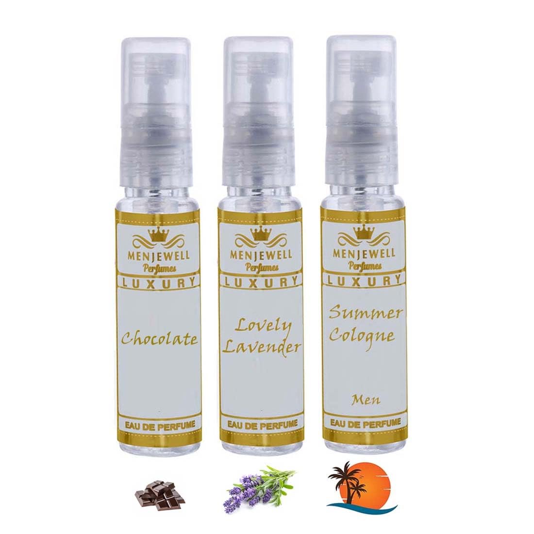 Menjewell Chocolate & Lavender Love Summer Cologne Eau De Parfum Set - 3x30ml Women's Pocket Perfume Combo | Romantic Date, Office & Everyday Fragrance