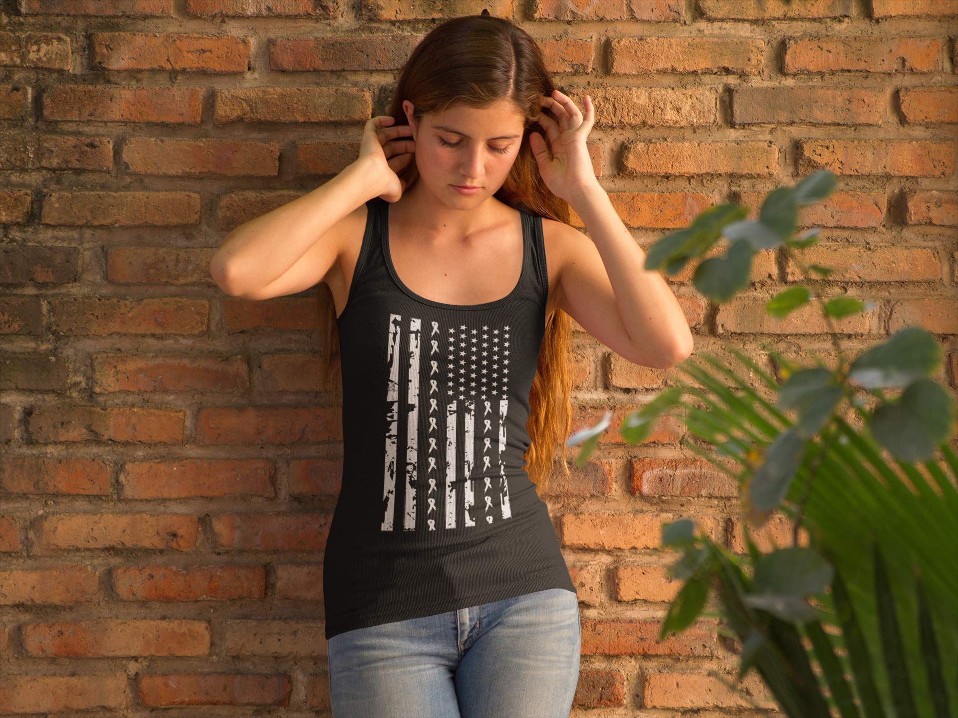 Kropsis White Breast Cancer Awareness Ribbon Flag Racerback Tank Top for Women - Perfect for Fundraising Events, Walks, and Supportive Casual Wear