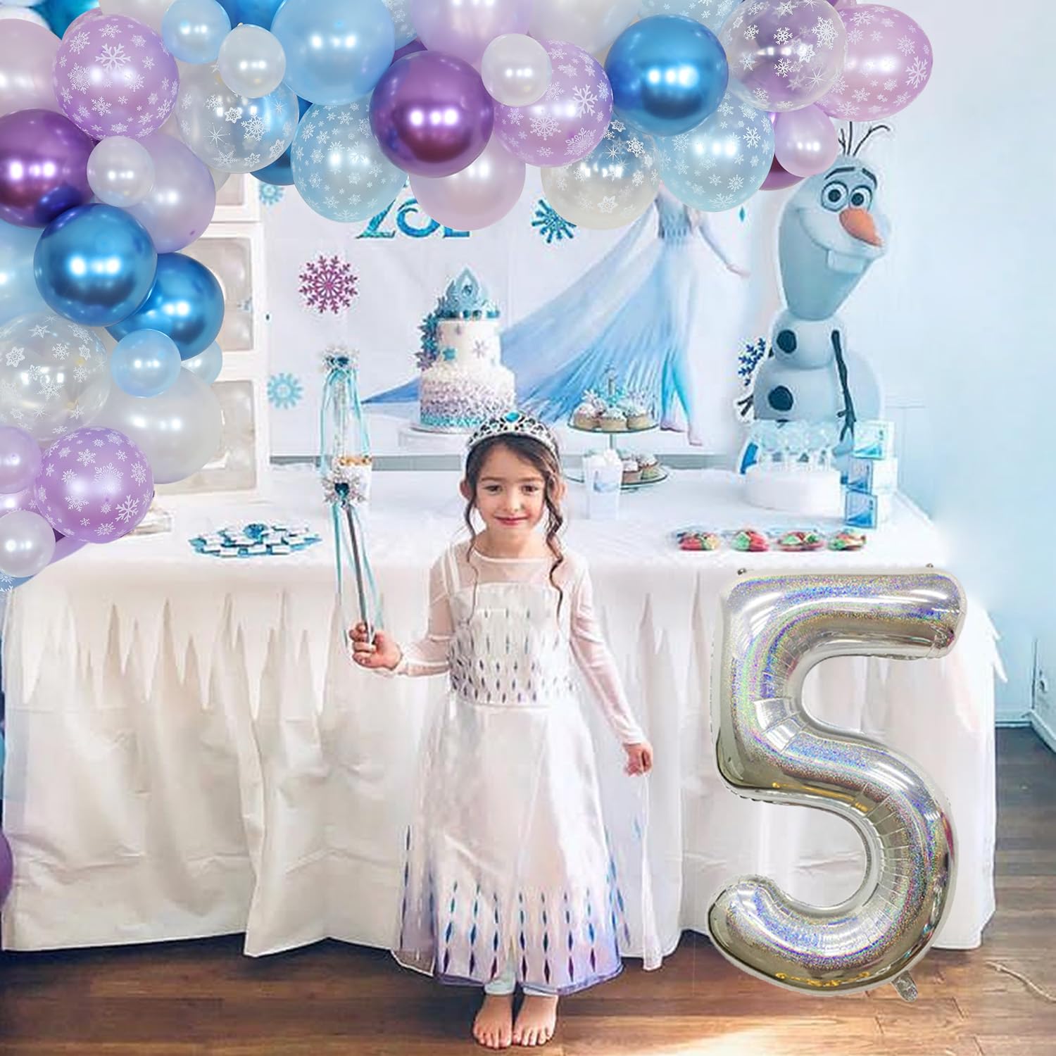 Ice Princess 5th Birthday Party Decorations Kit - Snowflake Balloon Garland Arch, Blue White Purple Theme for Girls Birthday Party | Perfect for Frozen-Themed Celebrations, Princess Parties & Winter Wonderland Events