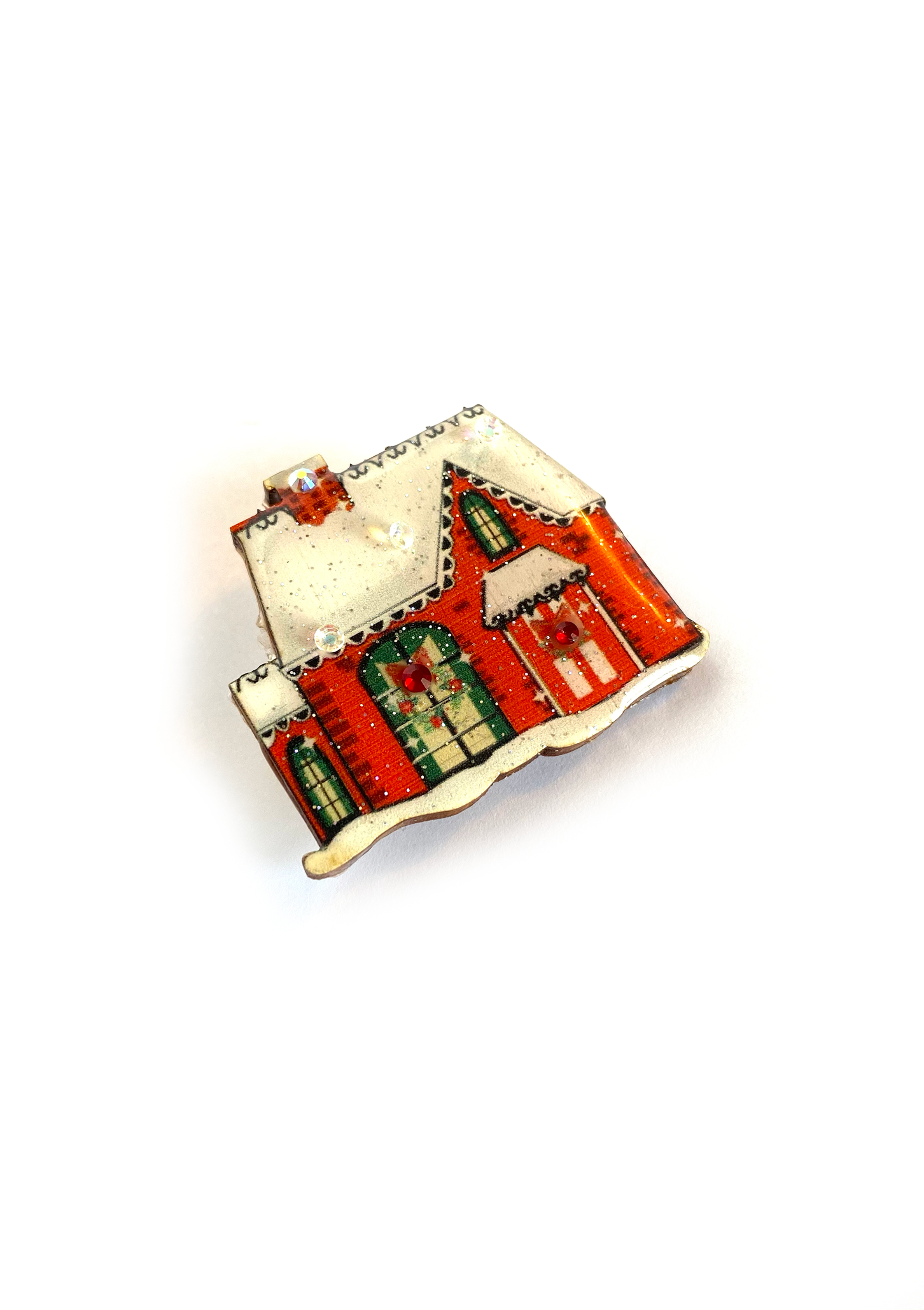 Christmas House Brooch by Rosie Rose Parker - Elegant Holiday Pin for Women, Festive Gift for Christmas, Perfect for Jackets, Scarves & Holiday Outfits