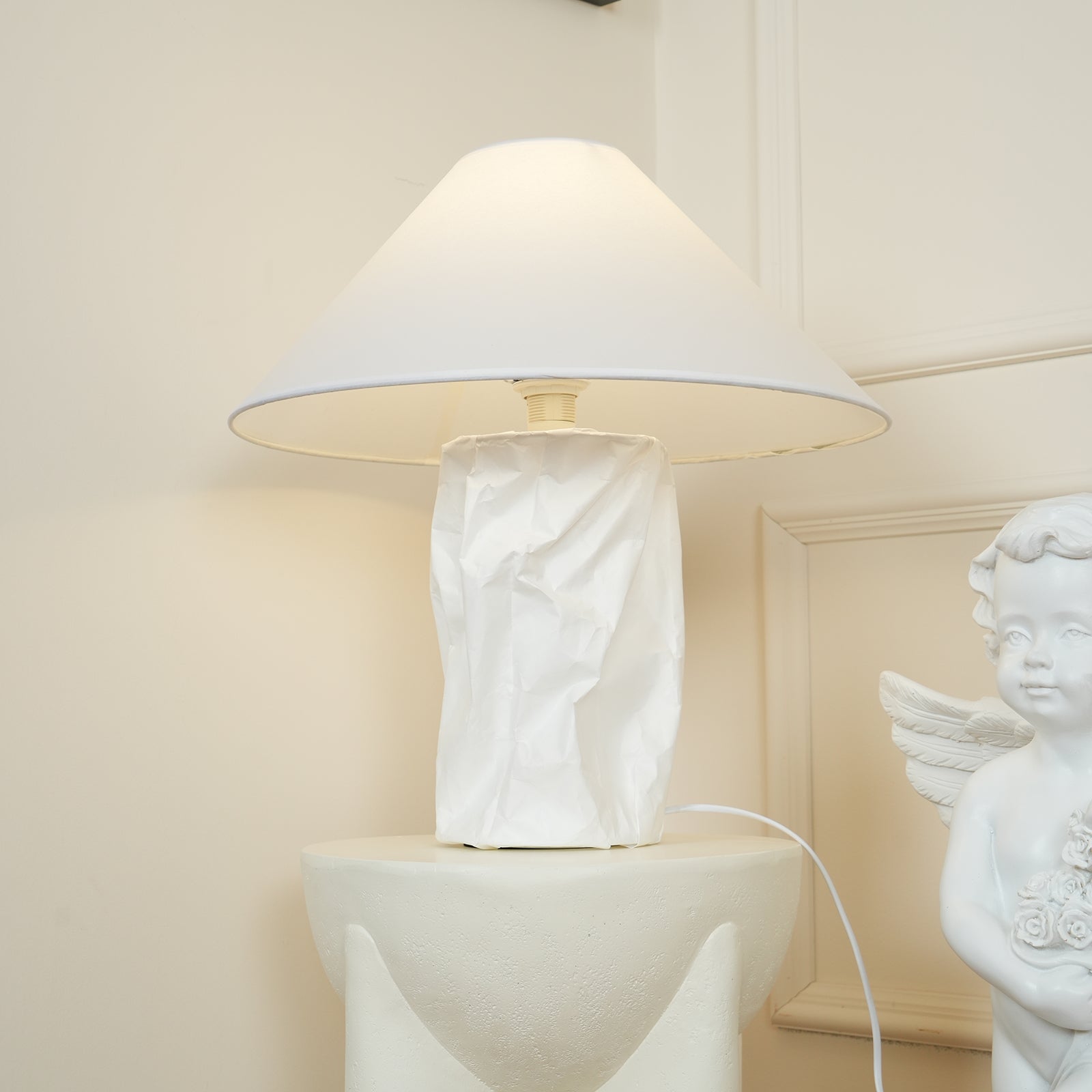 Crinkle Paper Table Lamp - Modern Decorative LED Light for Bedroom, Living Room & Office - Eco-Friendly Home Decor Gift Idea