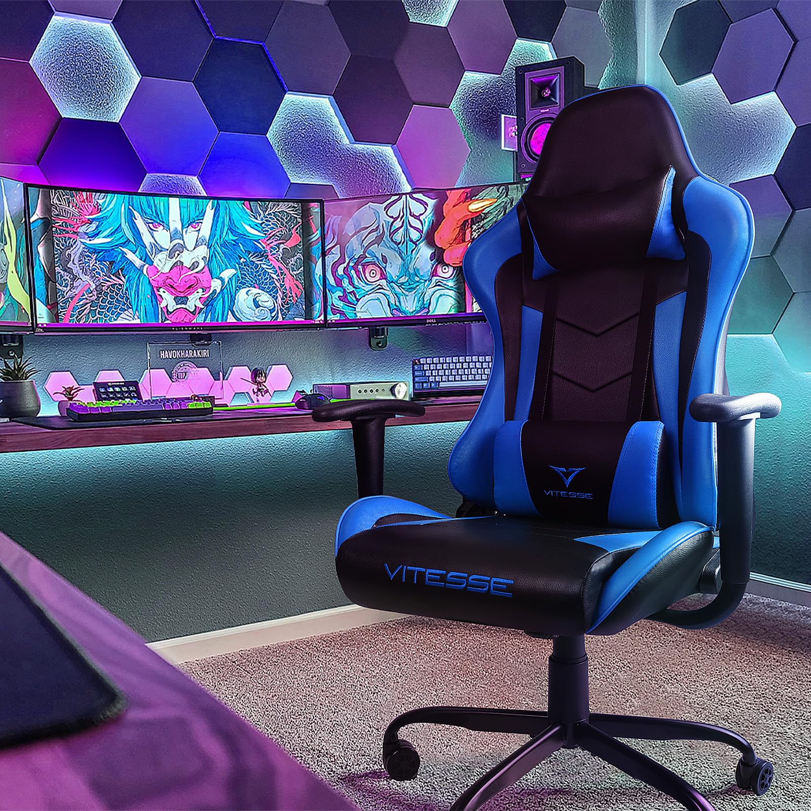 VITESSE Ergonomic Gaming Chair for Adults - High Back PC Computer Office Chair with Adjustable Lumbar Support & Headrest - 300 lbs Weight Capacity - Perfect for Gaming, Working, and Home Office Use