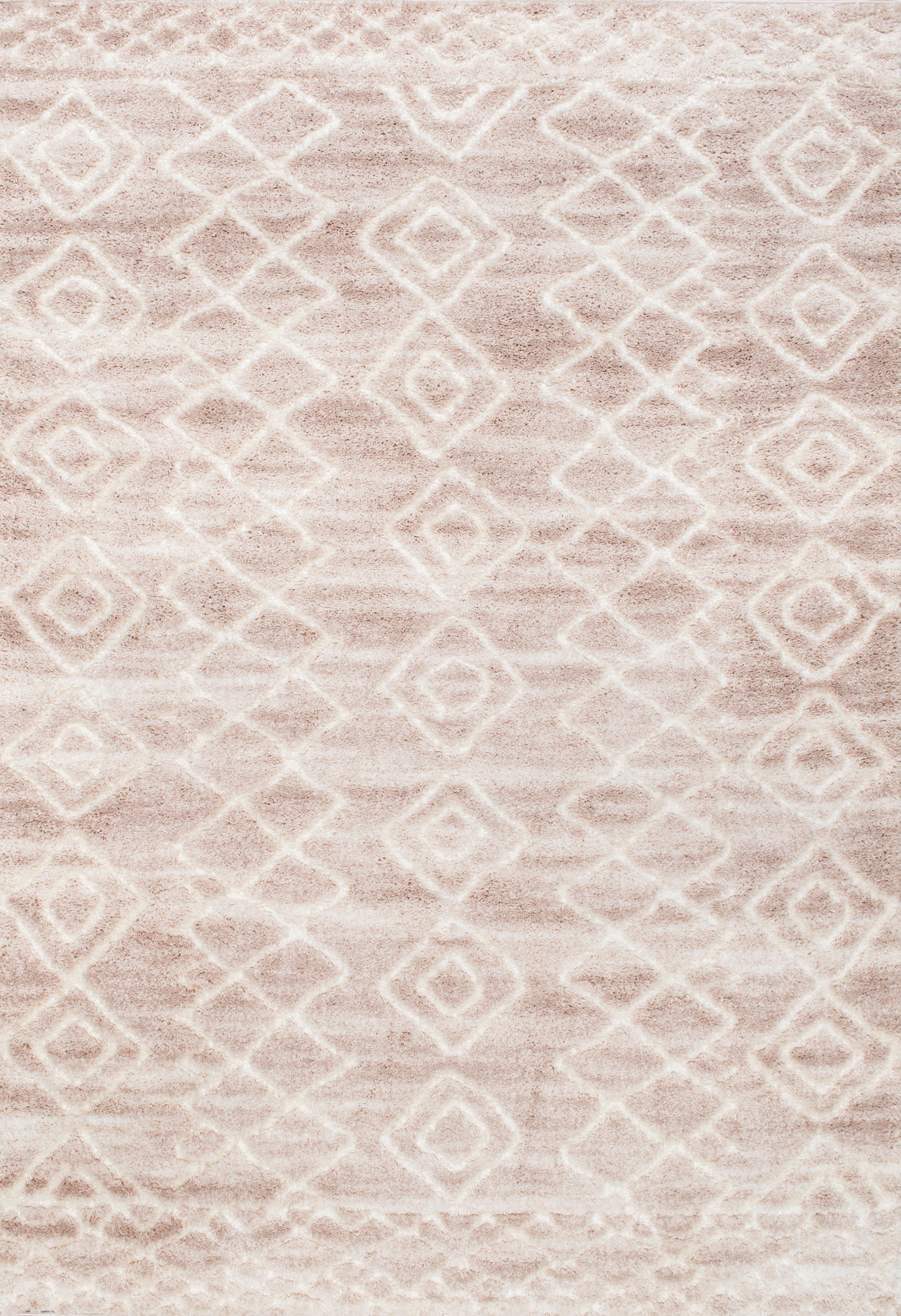 Handmade Moroccan Diamond Pattern Rug - Light Beige Bohemian Area Rug for Living Room, Bedroom & Home Decor