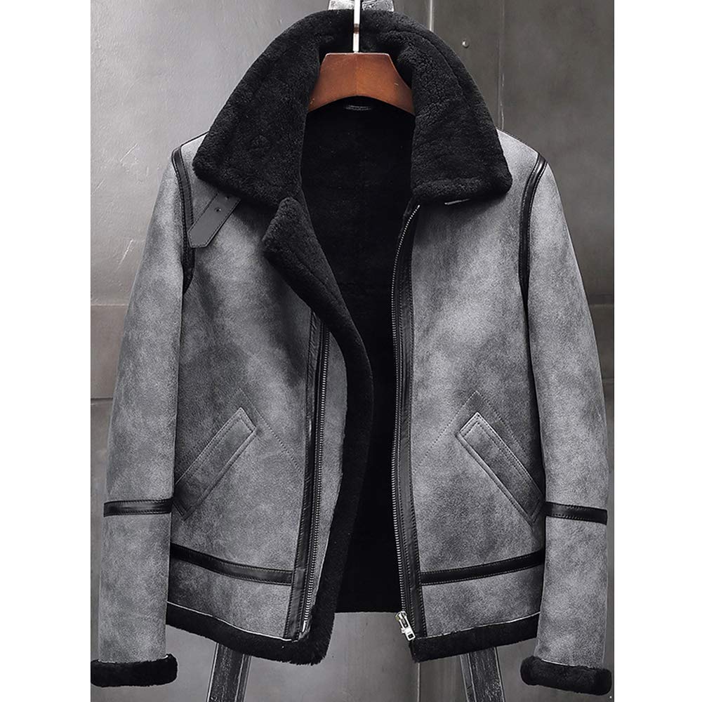 Men's Genuine Sheepskin Shearling B3 Bomber Jacket - Aviator Flight Leather Coat for Winter with Fur Lining (Brown) | Warm & Stylish Outerwear for Cold Weather, Motorcycle Riding, and Casual Wear