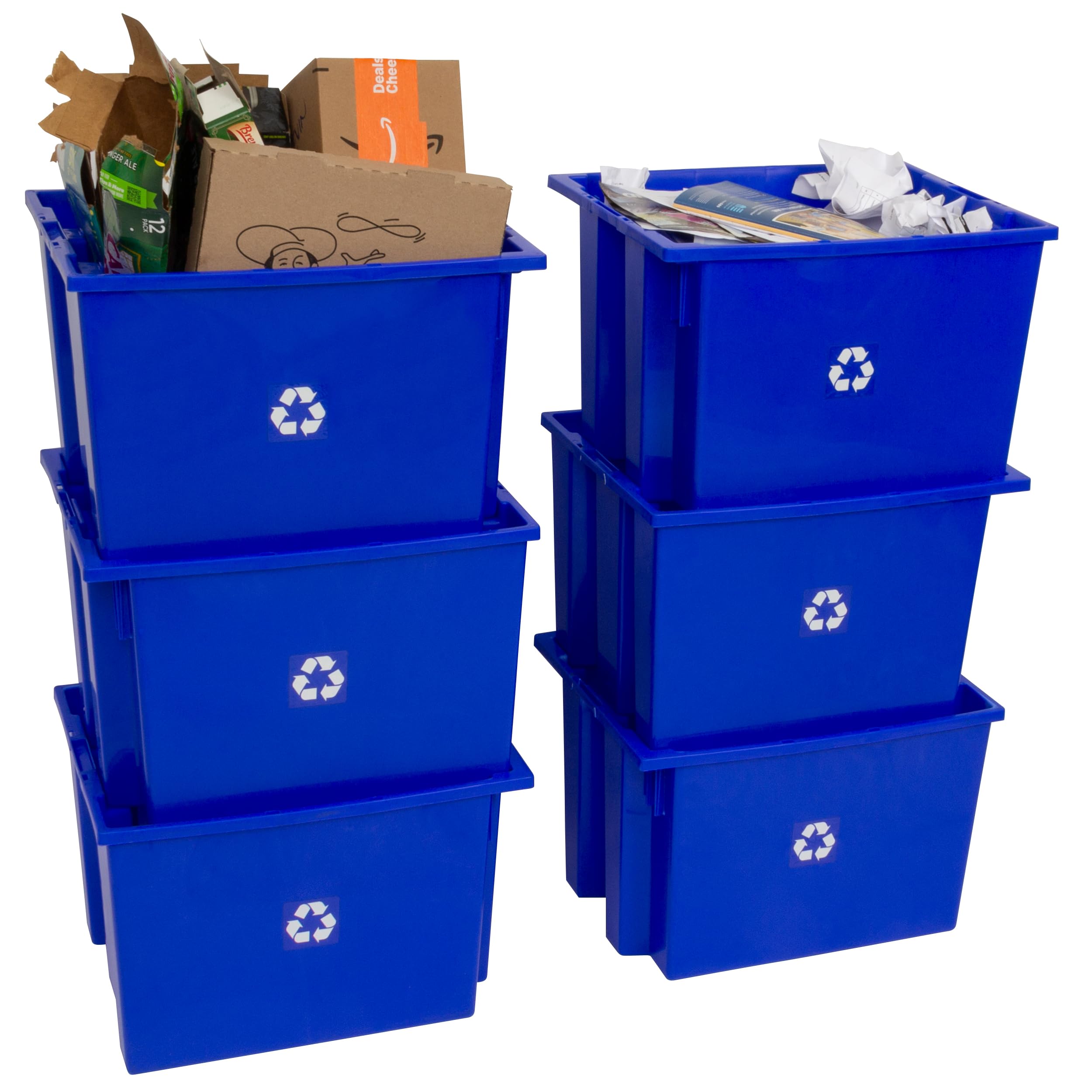 6-Pack Heavy Duty Stackable Recycling Bins - 13 Gallon Large Capacity Trash Containers (19.5