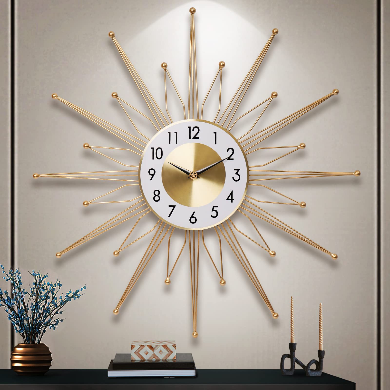 Zaptex 24 Inch Large Gold Wall Clock - Battery Operated Modern Silent Decorative Clock for Home & Office - Perfect for Living Room, Bedroom, Kitchen, Dining Room, Hotel Decor & Office Wall Watch - Elegant Timepiece for Home Decor, Wedding Gift & Interior Design