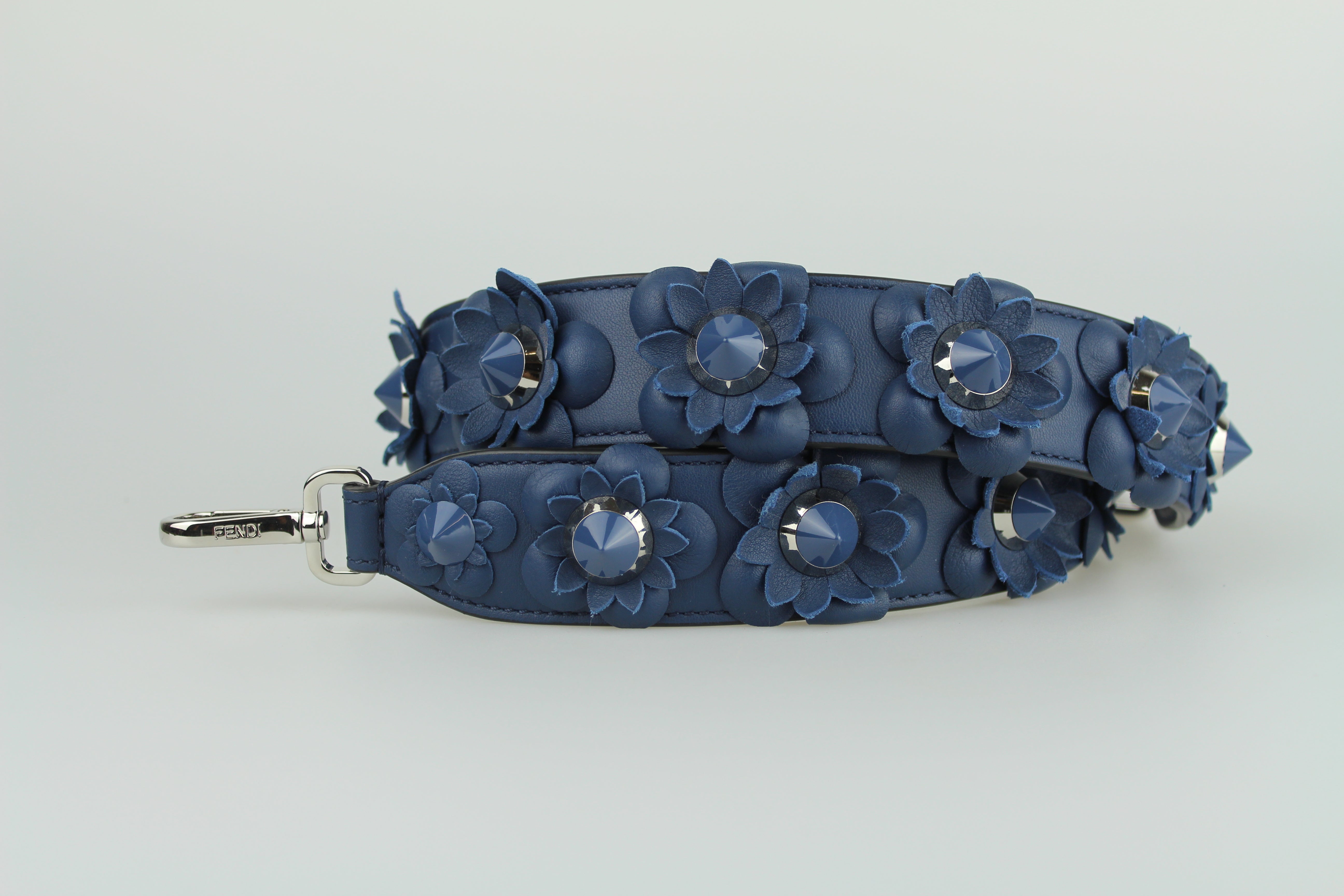 Fendi Blue Leather Shoulder Bag with Floral Design - Perfect for Women's Fashion, Daily Use & Travel Accessories
