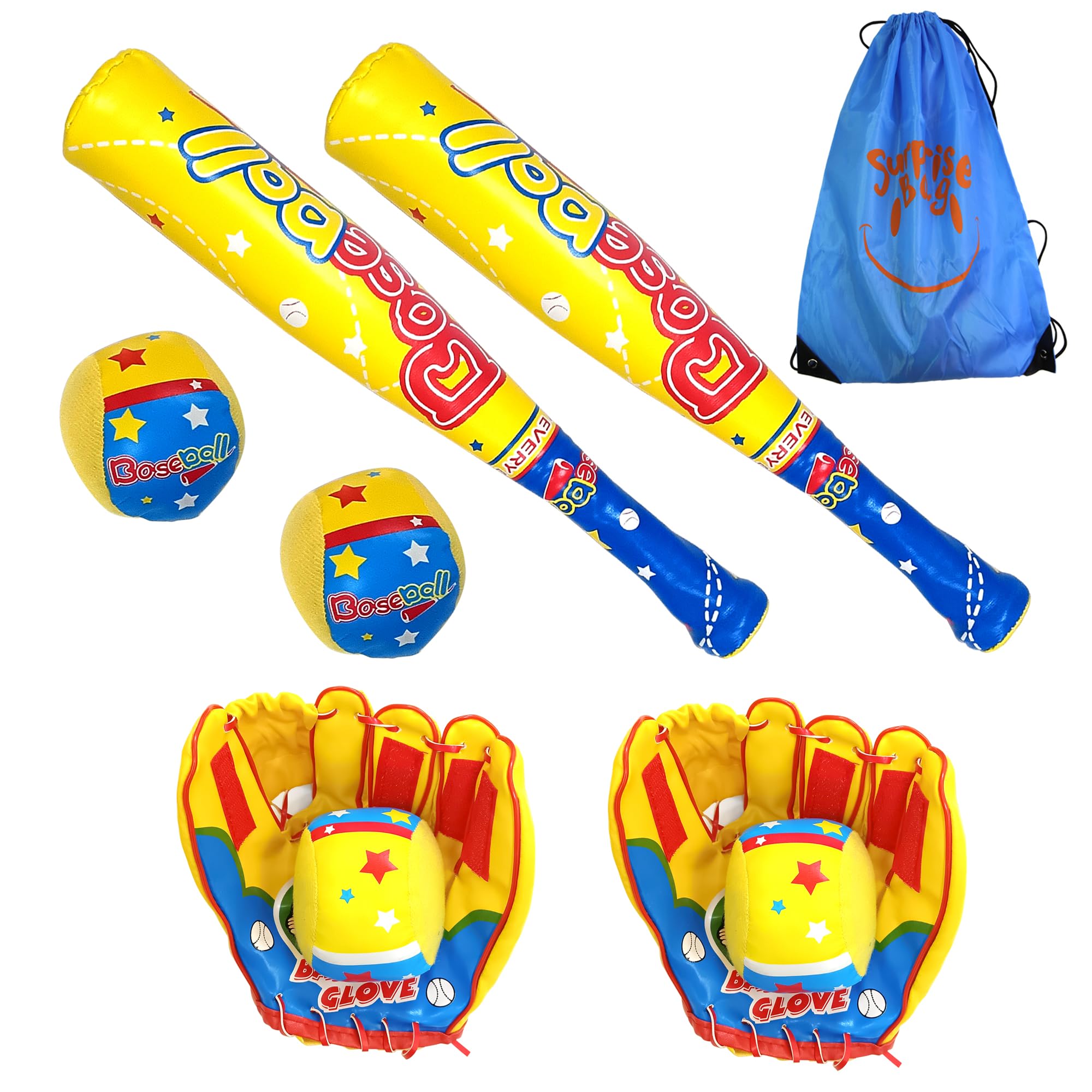 2 Pack Soft Foam Baseball Bat and Ball Set for Toddlers - Kids Baseball Toy with 2 Plastic Bats, 4 Foam Balls, 2 Gloves & Carry Backpack | Indoor/Outdoor Play, Birthday Gifts for Boys & Girls