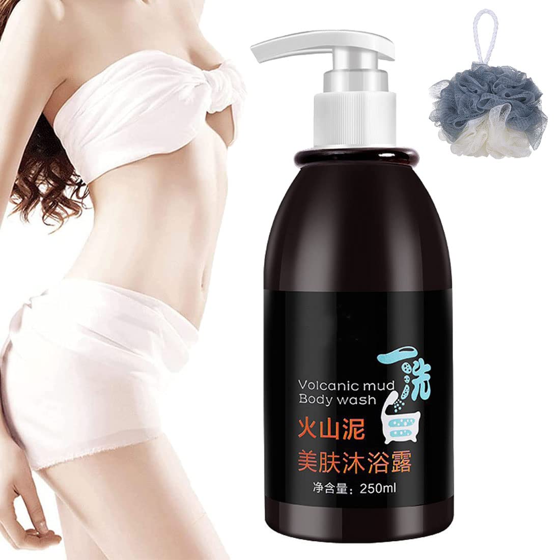 1/2Pcs Volcanic Mud Body Wash for Skin Whitening & Lightening - 250ml Volcanic Mud Shower Gel with Instant Brightening Effect - Perfect for Daily Shower & Spa Treatment