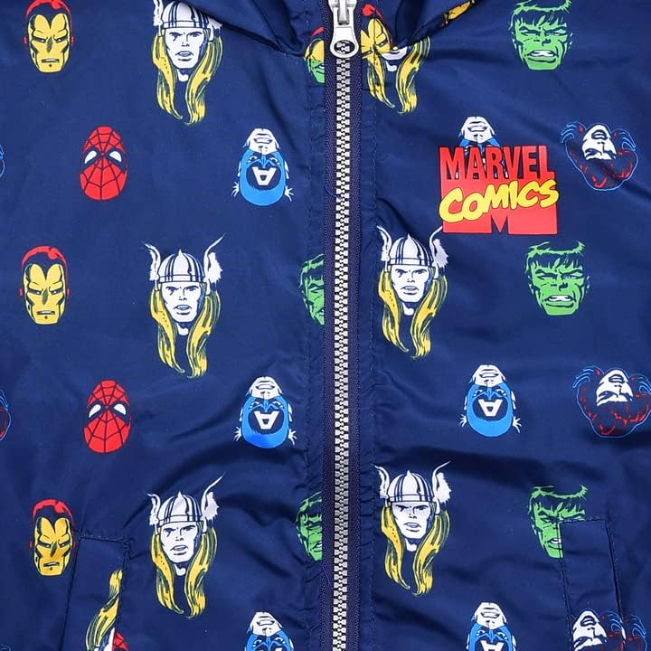 Marvel Avengers Superhero Windbreaker Jacket for Kids - Spider-Man, Captain America, Hulk, Thor & Iron Man | Lightweight Waterproof Jacket for Toddler Boys Outdoor Play & Cosplay