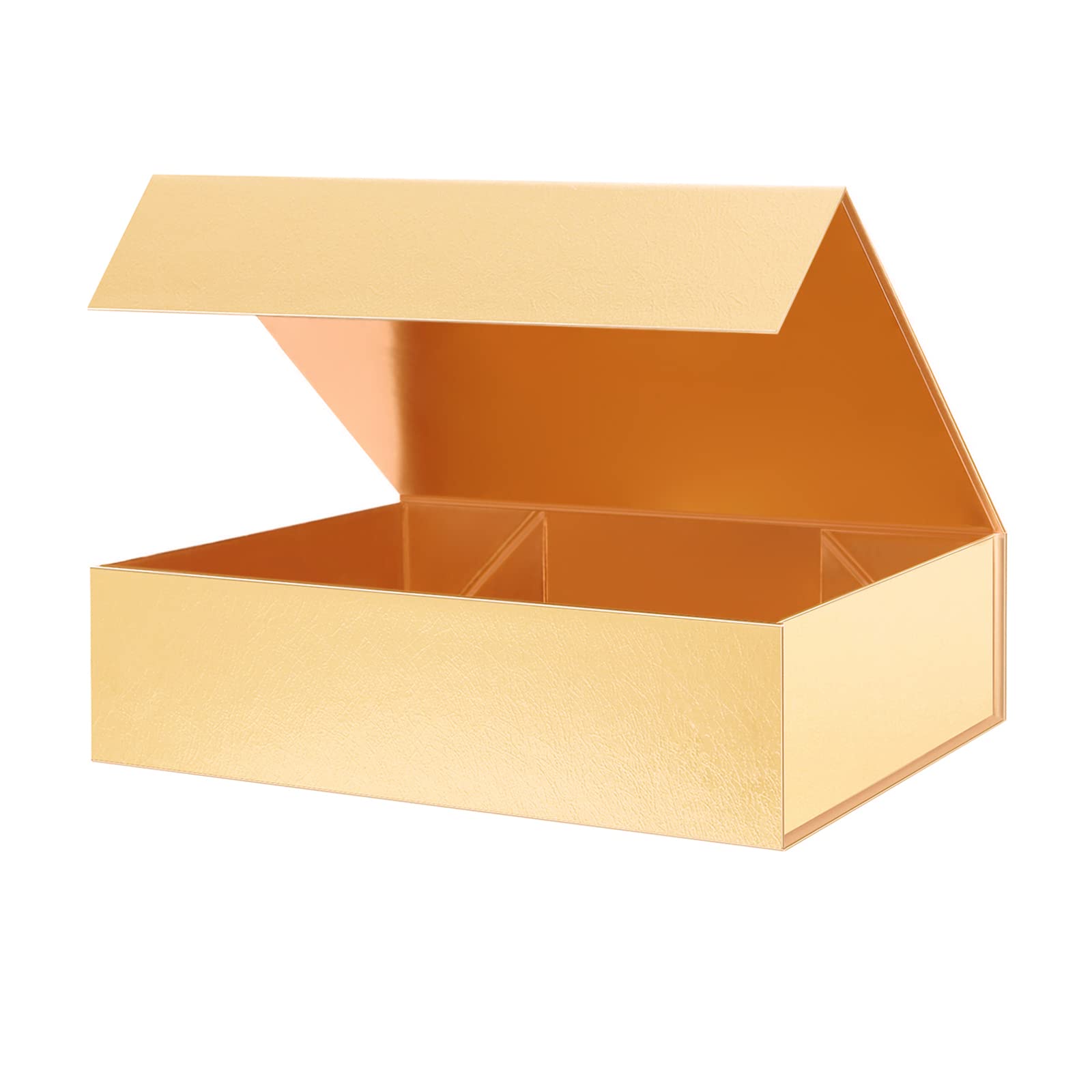 13x9.7x3.4 Inch Large Christmas Gold Magnetic Gift Box with Lid - Premium Sturdy Shirt Wrapping Box with Gold Grass Texture - Perfect for Holiday Presents, Jewelry, Clothing & Luxury Gifts