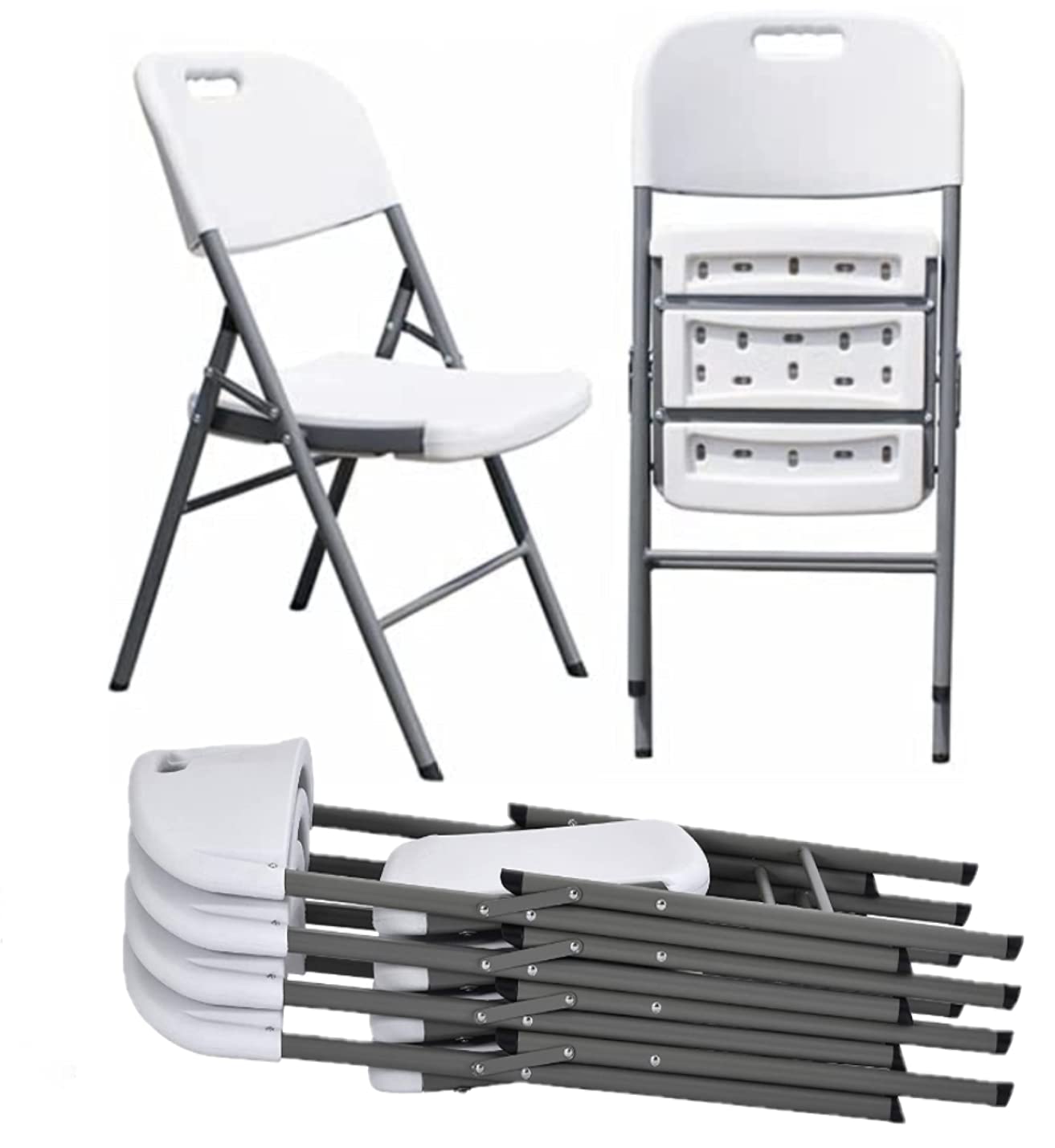 Heavy Duty Folding Plastic Chairs 4 Pack - Commercial Grade Stackable Indoor Outdoor Chairs with Steel Frame & Contoured Two-Tier Molded Seat - Perfect for Parties, Weddings, Dining, Garden, Patio, Camping and Events