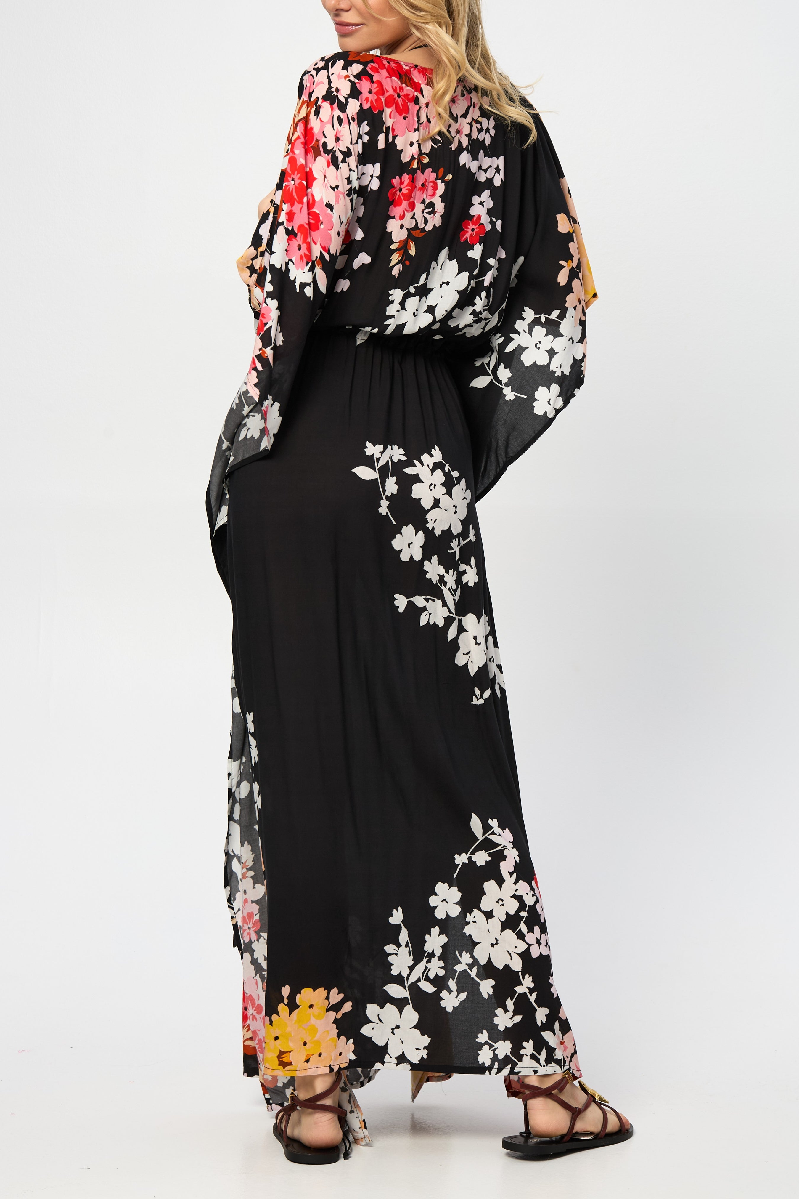 Stylish Multicolored Fiore Tie Waist Keyhole Kaftan Dress - Perfect for Beach Vacation, Summer Outings & Boho Chic Fashion