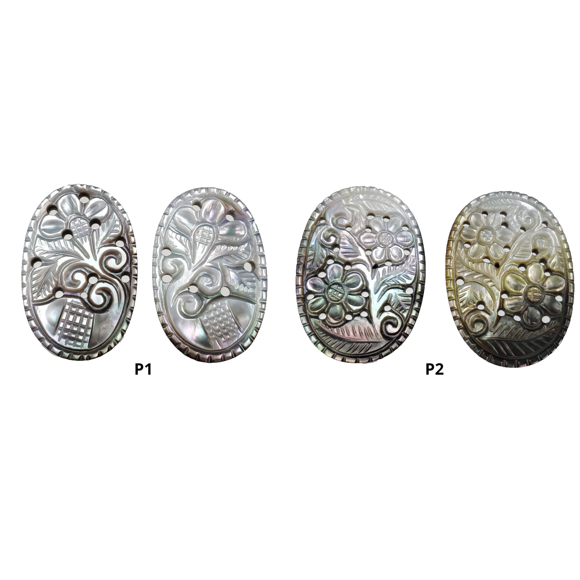 Natural Untreated Black Mother of Pearl Gemstone Carving - Hand Carved Oval Shape Pairs for Jewelry Making & Home Decor | Perfect for Necklaces, Earrings & Boho Craft Projects