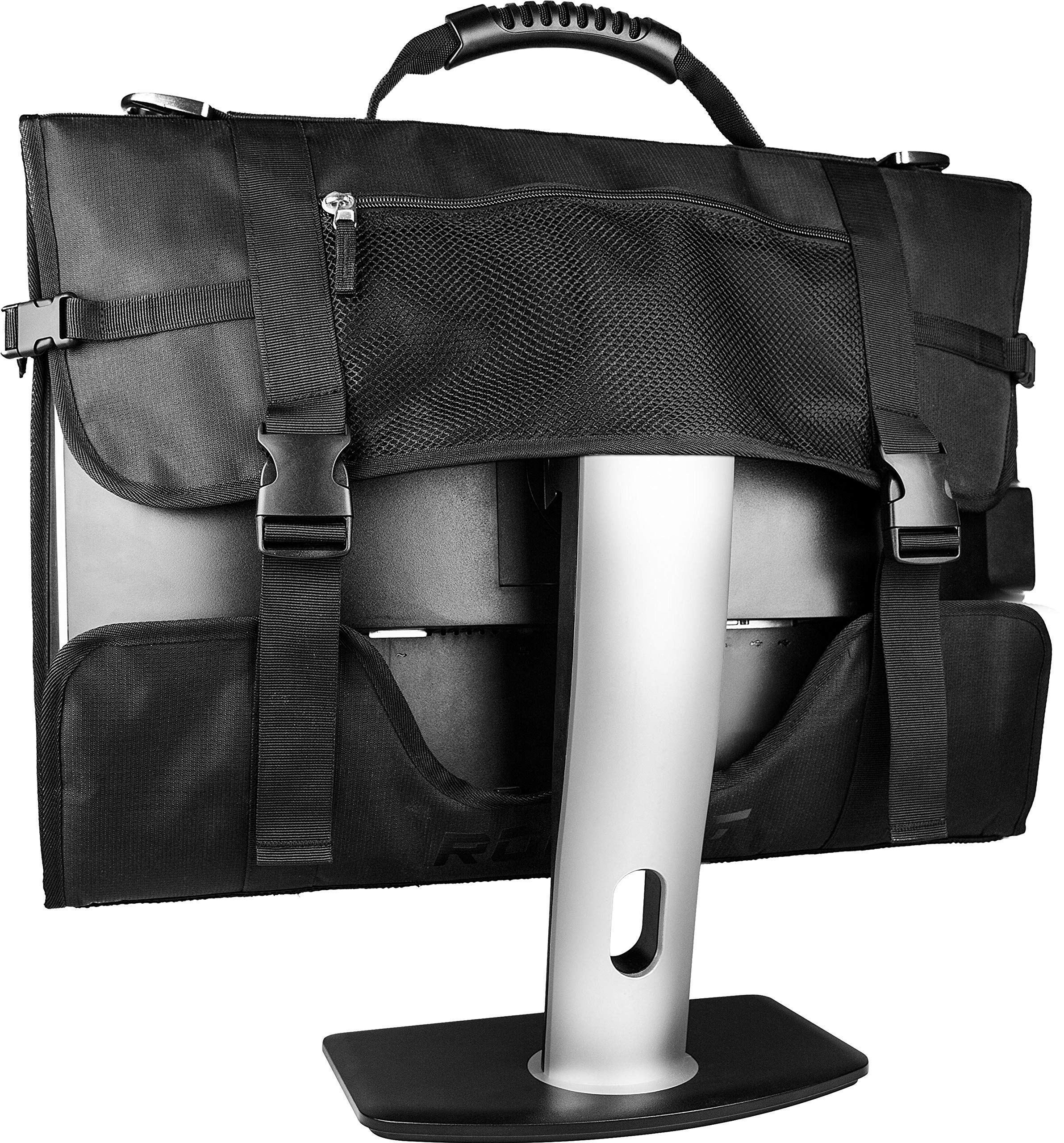 ROCCAT Tusko 24-Inch Universal Flat Screen/Widescreen Monitor Bag - Durable PC Computer Case for Gaming Monitors, Travel Carrier with Adjustable Straps, Black - Perfect for LAN Parties, Office Transport & Home Storage