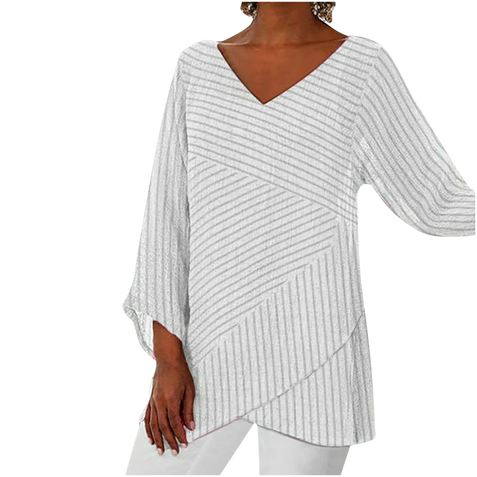 Women's Summer Cotton Linen 3/4 Sleeve Tunic Top - Casual Loose Fit V-Neck Blouse - Soft Comfortable Flowy Tee Shirt for Beach, Vacation & Everyday Wear