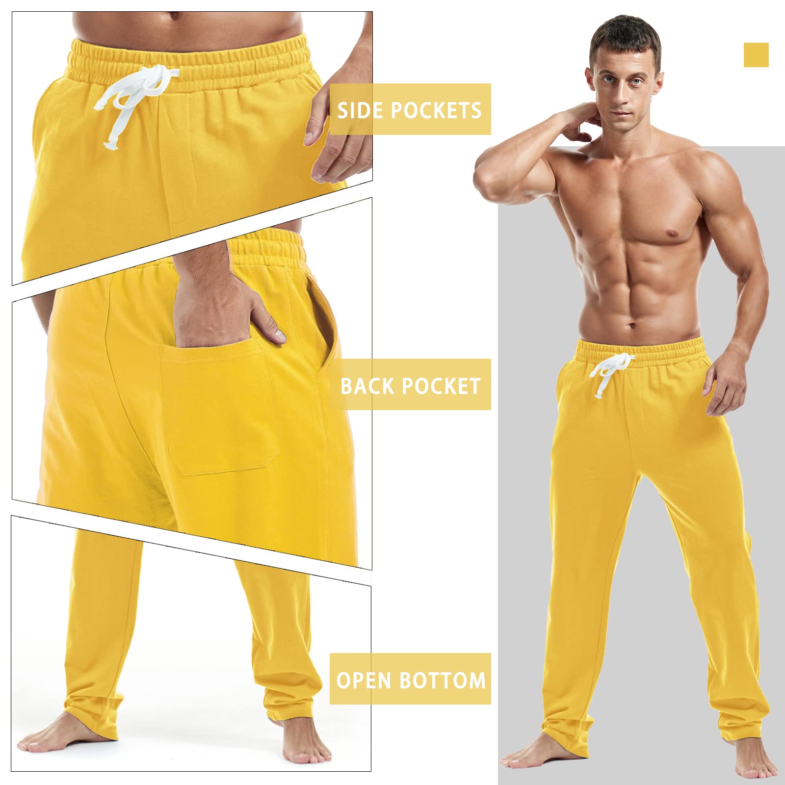 AMY COULEE Men's Cotton Athletic Pants - Open Bottom Running Sweatpants, Straight Leg Casual Joggers with Pockets - Perfect for Gym, Workout & Lounge Wear