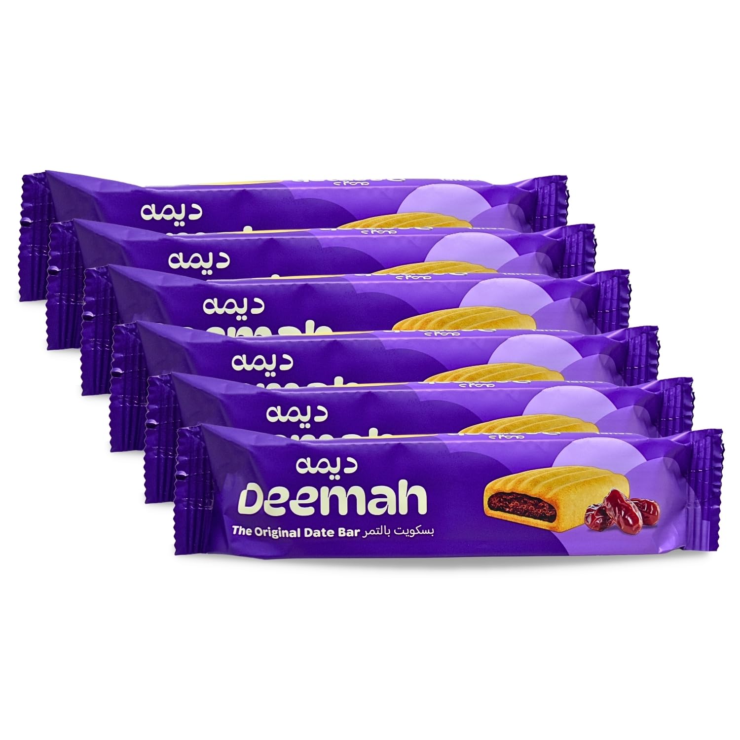 Deemah Date Filled Biscuit Cookies - Crispy, Sweet Snack Rolls for Kids & Adults - Vegan, Kosher, Halal Certified (6 Bars, 15.87oz/450g) - Perfect for Lunchboxes, Tea Time & Healthy On-the-Go Snacking