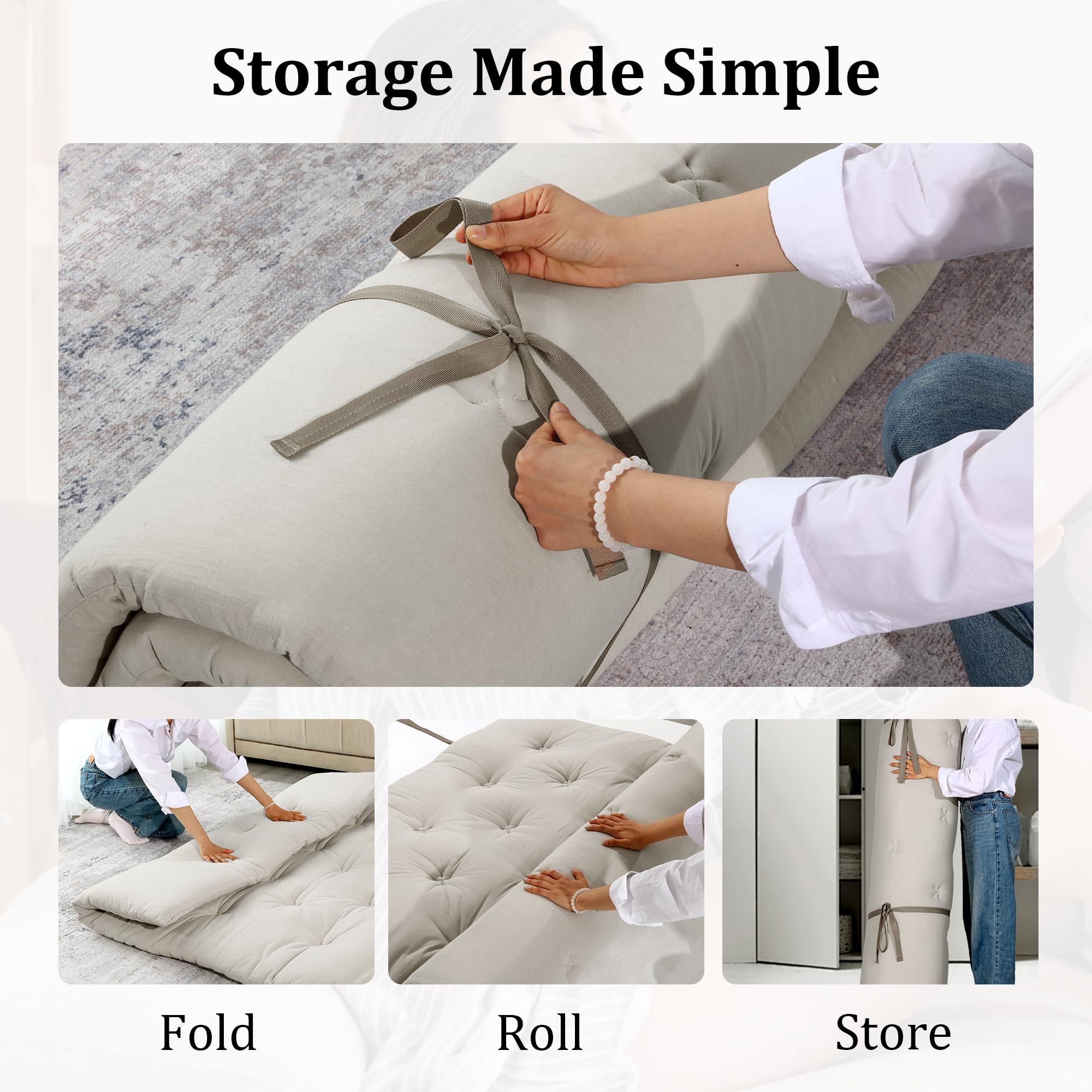 HOMBYS Japanese Floor Mattress Queen Size - Foldable Tatami Mat, 100% Cotton Shell Futon Mattress for Adults & Kids | Dormitory Sleeping Pad, Roll-Up Lounger Bed (80