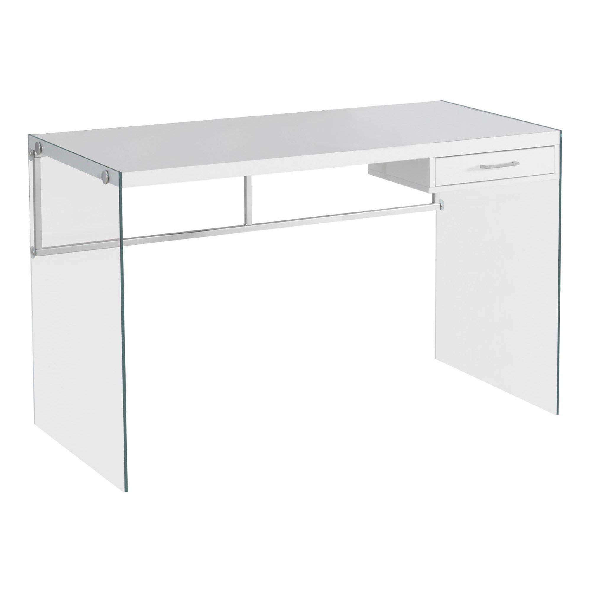 Offex 48 Inch Modern Glass Top Computer Desk with Sturdy Tempered Glass Legs - White & Clear Finish for Home Office, Gaming, and Workspace Setup