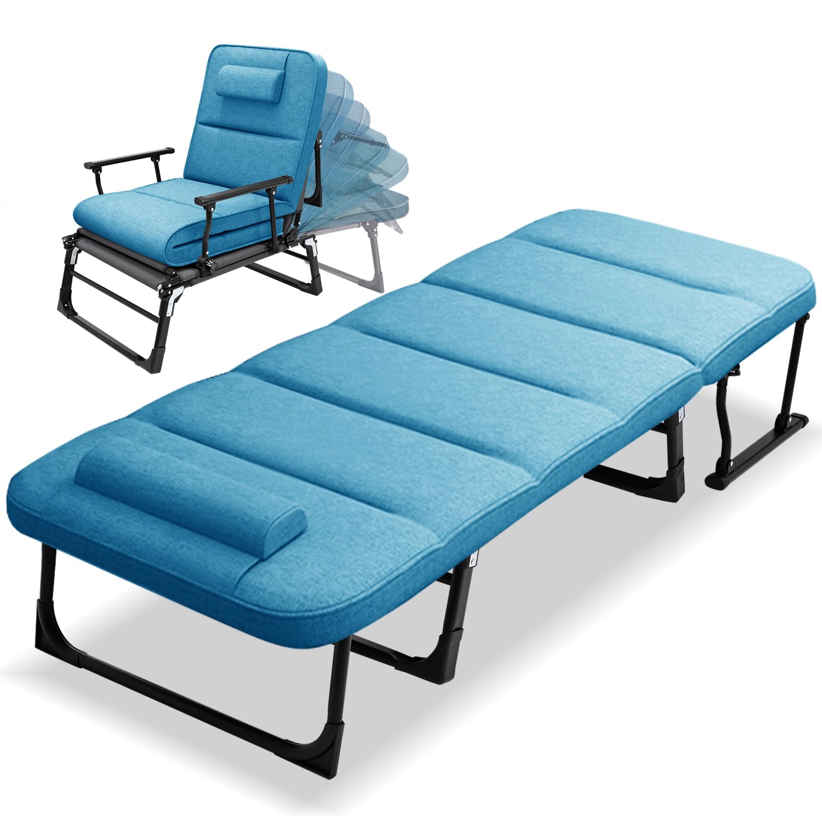 **Portable Folding Camping Cot for Adults - Adjustable 6-Position Reclining Lounge Chair - Lightweight Outdoor Sleeping Cot for Camping, Beach, Pool, Patio & Sunbathing**    *Perfect for camping trips, beach relaxation, poolside lounging, patio naps, and sunbathing in comfort!*