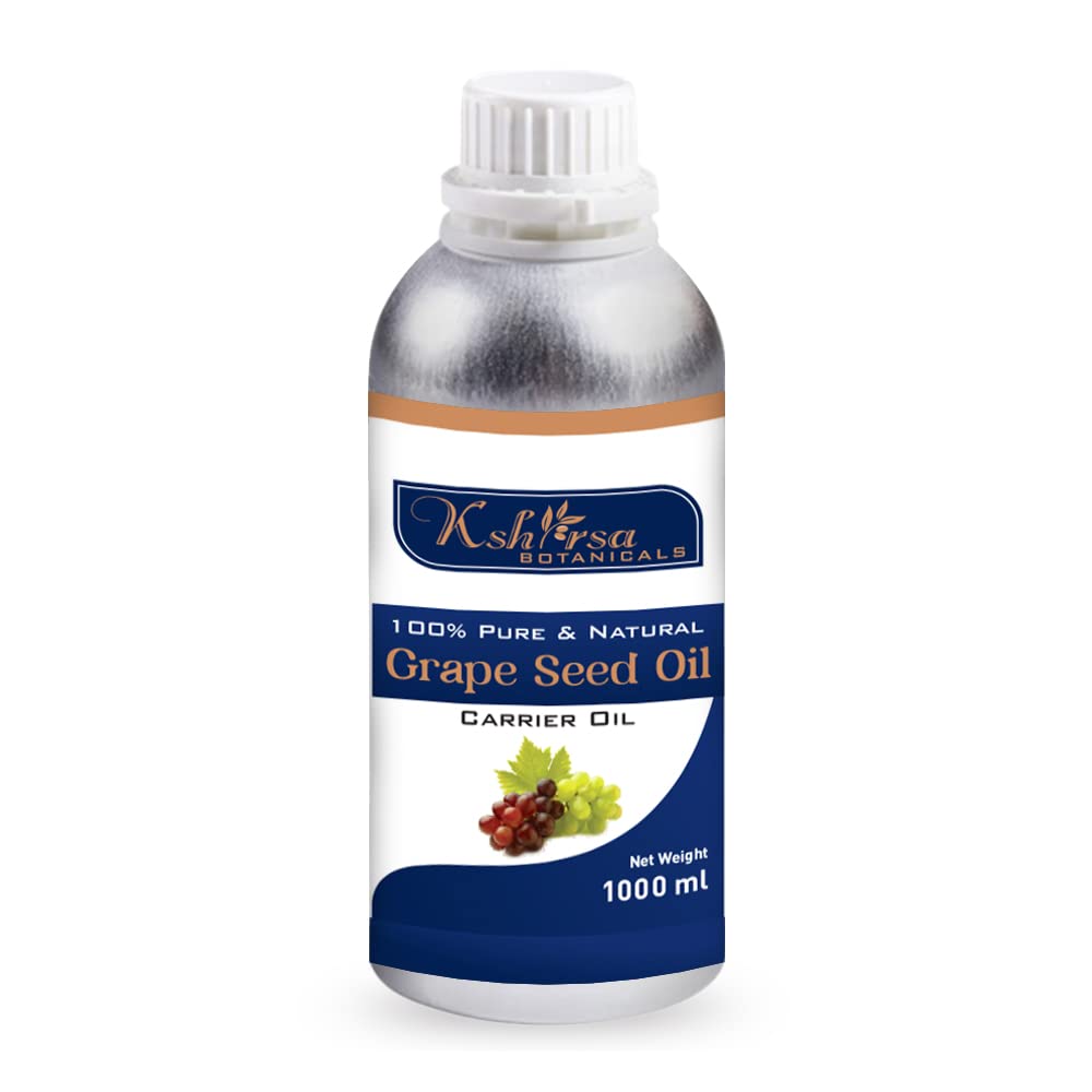 Cold Pressed Grape Seed Oil (Vitis Vinifera) 1000ml - Pure Natural Skin & Hair Care Oil with Euro Dropper - Perfect for Massage, Aromatherapy & DIY Beauty Recipes