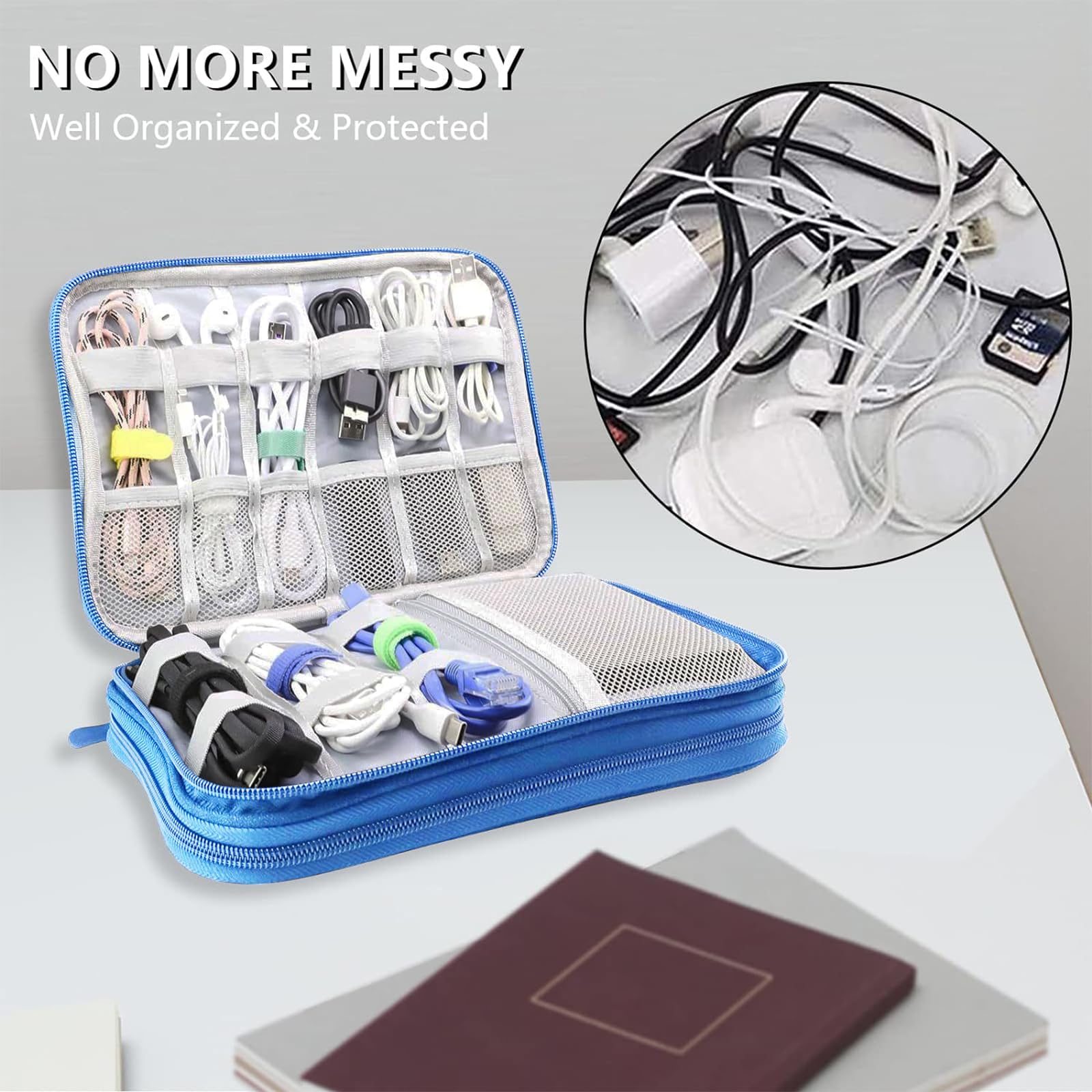 Teskyer Waterproof Travel Organizer Bag for Electronics & Cables - 9.6 x 6.9 Inch Sky Blue Travel Accessories - Perfect for Men & Women Travel Essentials, Business Trips, Vacations & Daily Commute