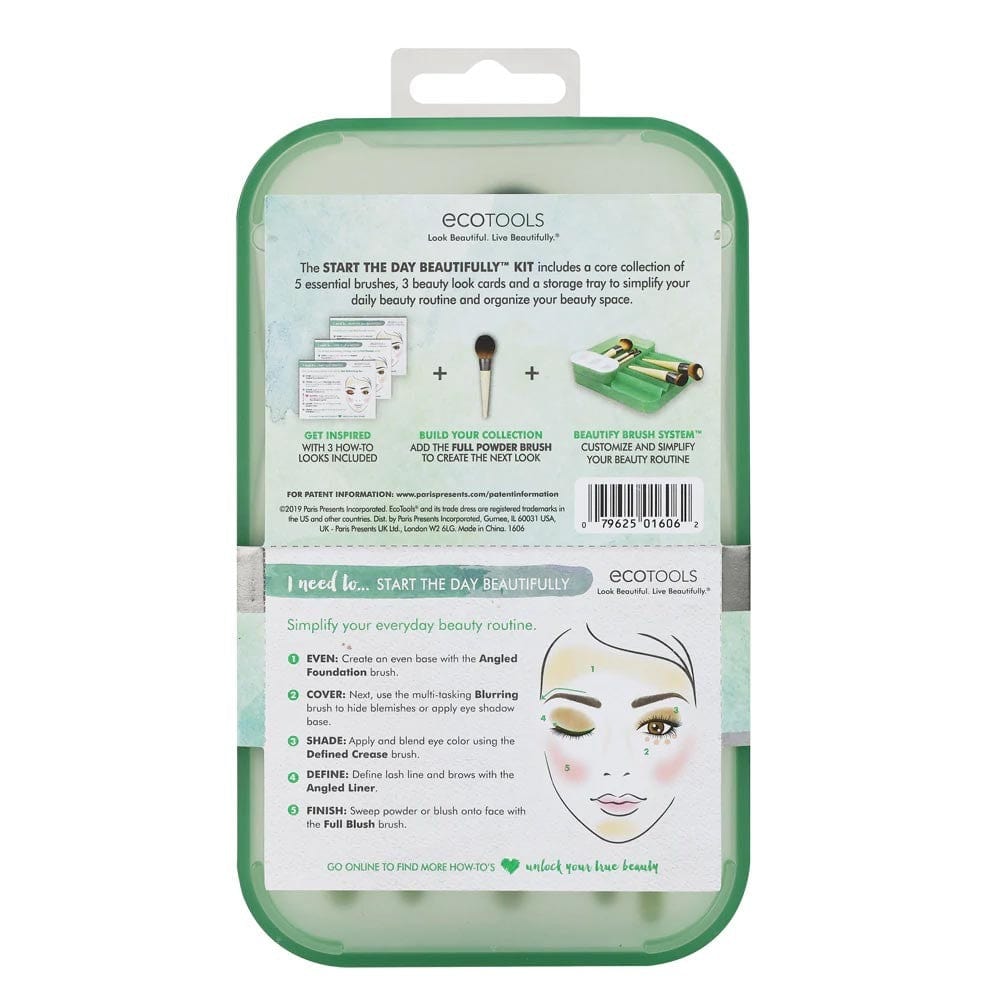 EcoTools Start The Day Beautifully Kit - Vegan Makeup Brush Set with Pouch | Perfect for Morning Beauty Routine & Travel Makeup Essentials