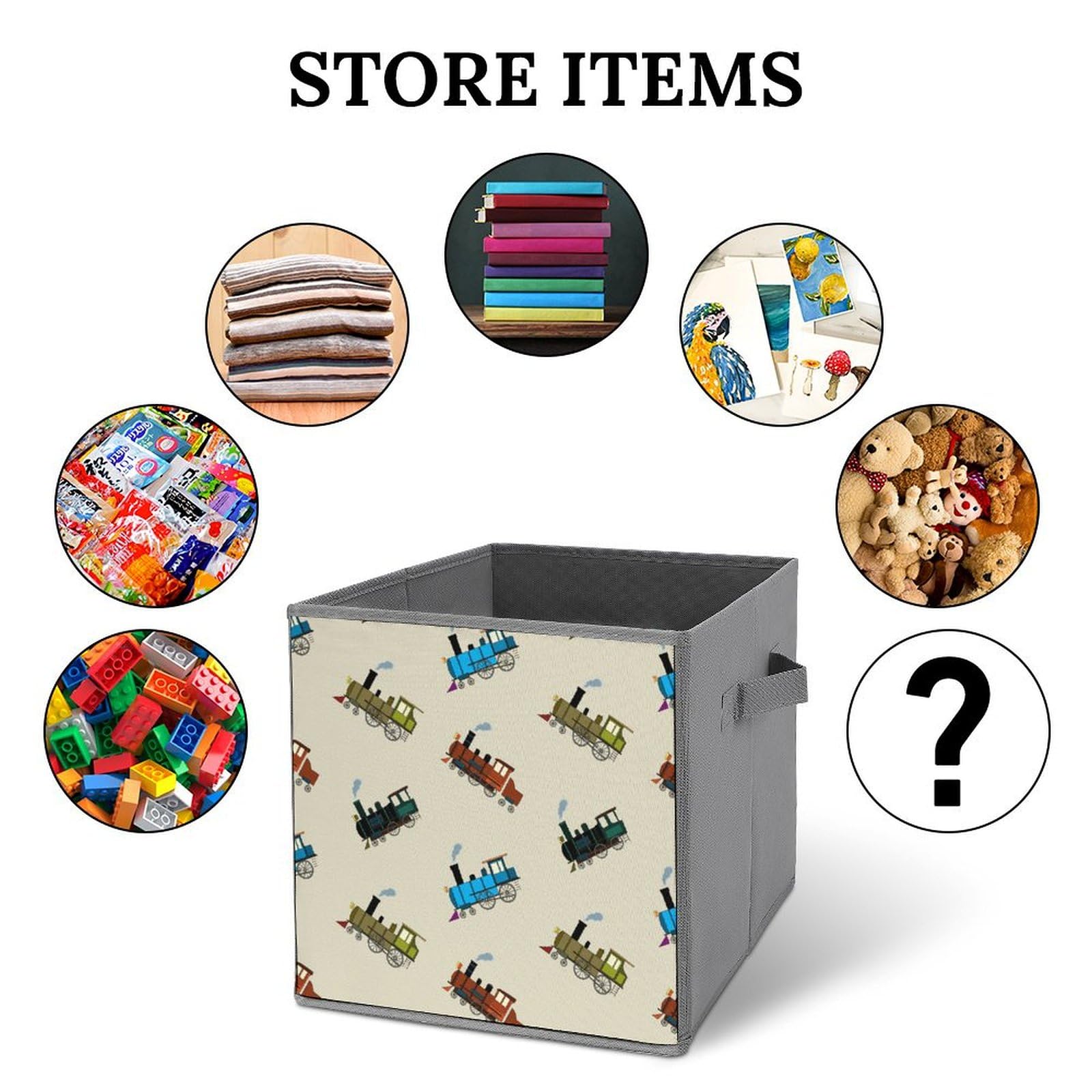 Retro Steam Train Fabric Storage Bins - Pack of 2 Foldable Organizers for Clothes & Toys