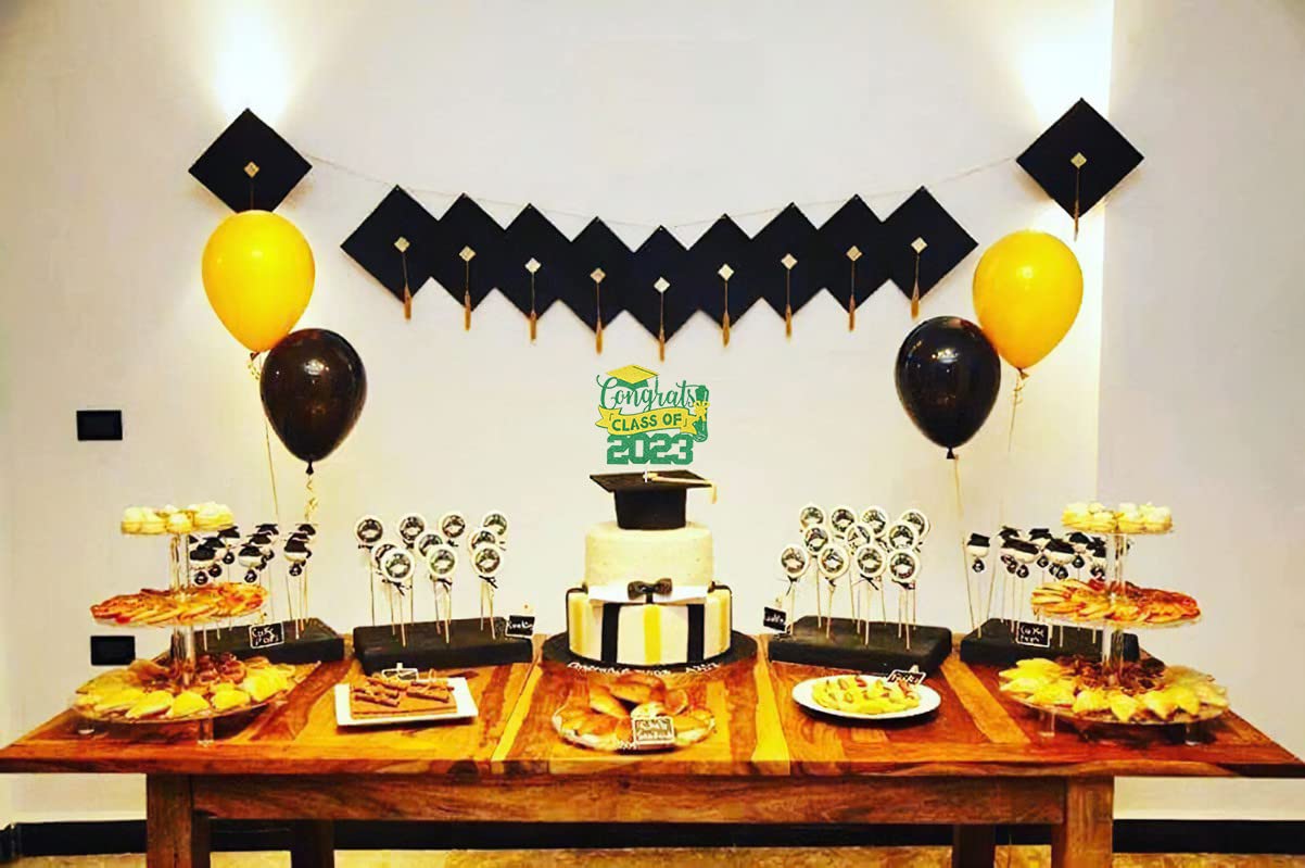 2023 Green and Gold Graduation Cake Topper - Class of 2023 Party Decorations, Congrats Graduation Cake Decor for College & High School Ceremonies - Perfect for Graduation Parties, Cakes & Celebration Decor