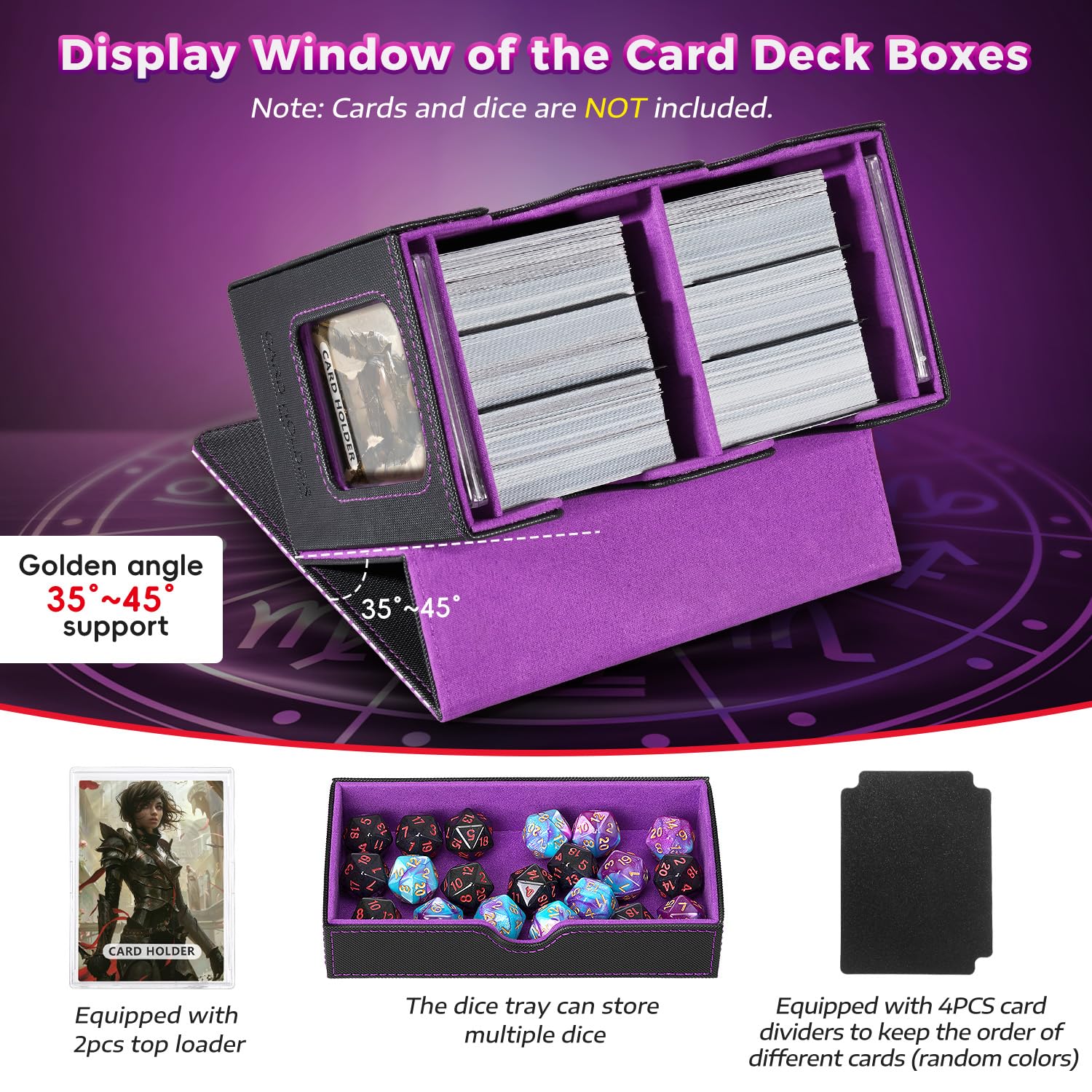 Premium MTG Commander Deck Box with Dice Tray - Holds 230+ Magic TCG/CCG Cards - 4-in-1 Storage Case with 4 Dividers (Black/Purple) - Perfect for Game Nights, Tournaments & Card Collection Organization