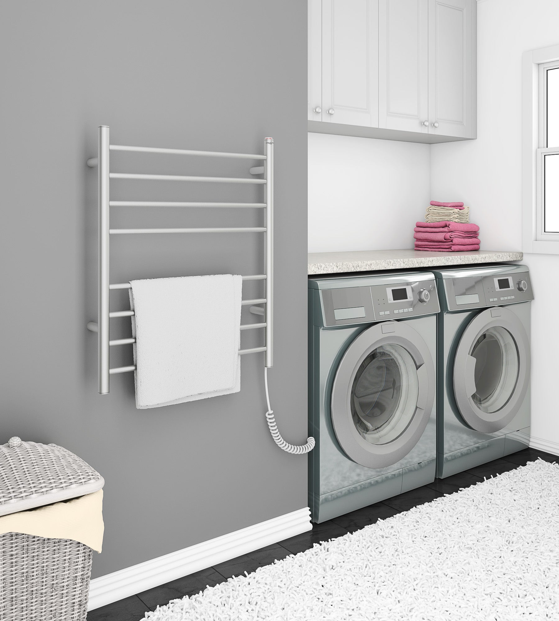 Prestige Dual 8 Bar Hardwired & Plug-in Towel Warmer - Brushed Stainless Steel - Bathroom Luxury for Spa, Hotel & Home Use