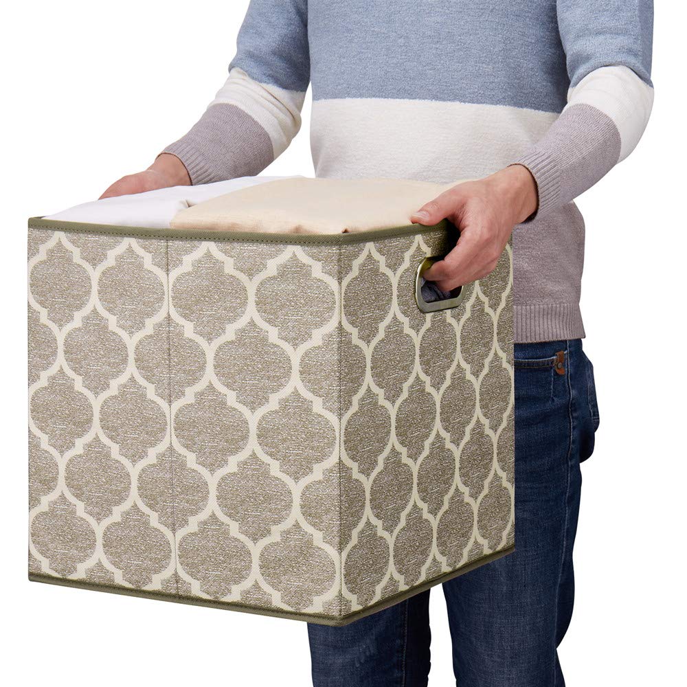 13x13x13 Inch Fabric Storage Cubes with Grid Pattern - Foldable Clothes Organizer Bins for Closet, Shelves & Drawers | Perfect for Bedroom, Nursery & Office Organization (Set of 3, QY-SC01-3)
