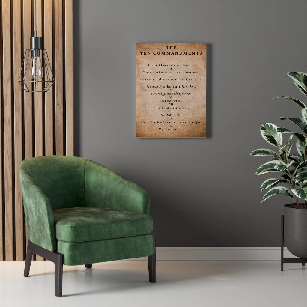 10 Commandments Bible Art - Brown Canvas Christian Wall Decor for Home & Church - Express Your Love with Inspirational Scripture Gifts
