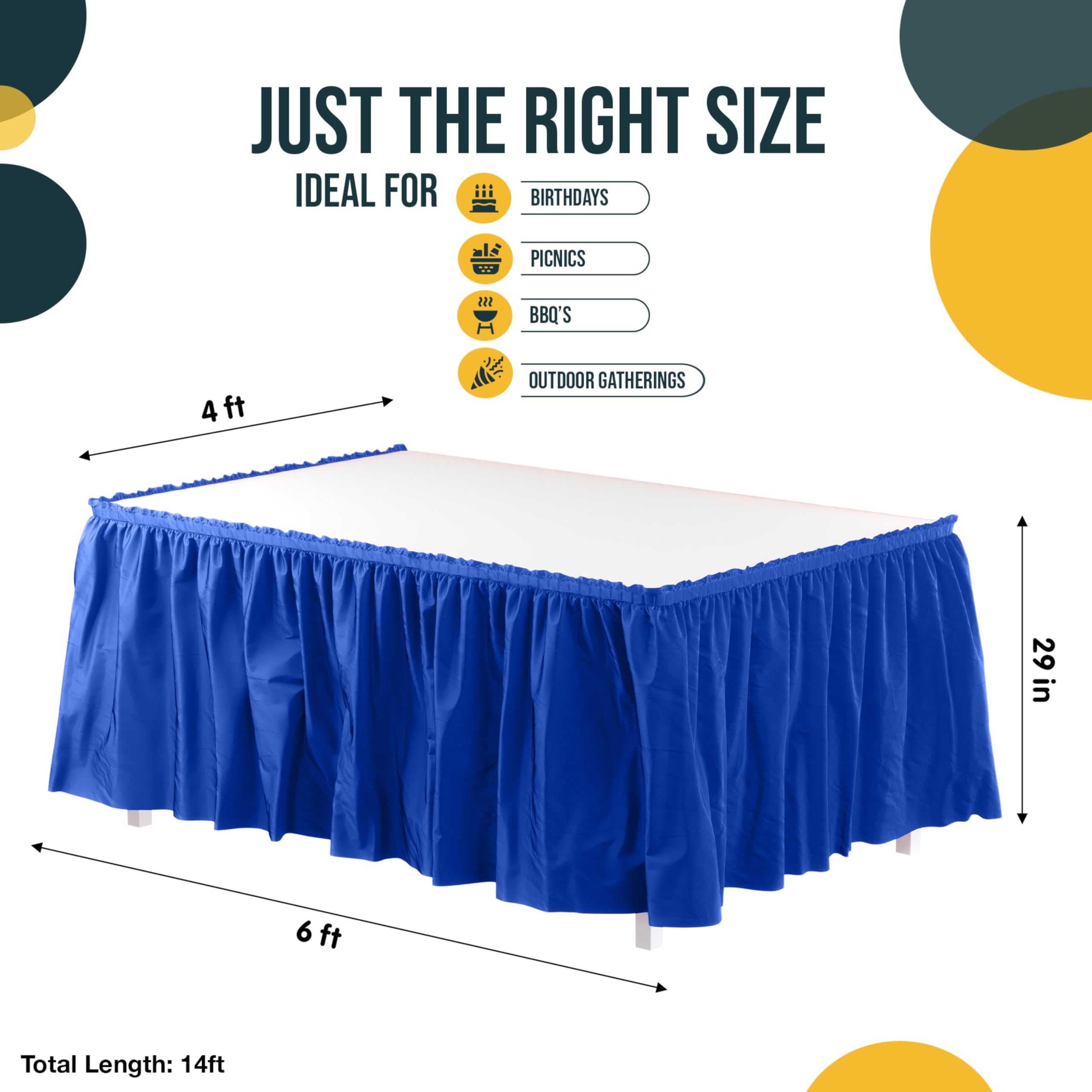 Exquisite 2-Pack Dark Blue Ruffle Table Skirt - 14 Ft Long Table Cover for 6ft+ Rectangle & Round Tables with Adhesive Strip | Perfect for Gender Reveal Decorations, Birthday Parties, Baby Showers & Wedding Receptions