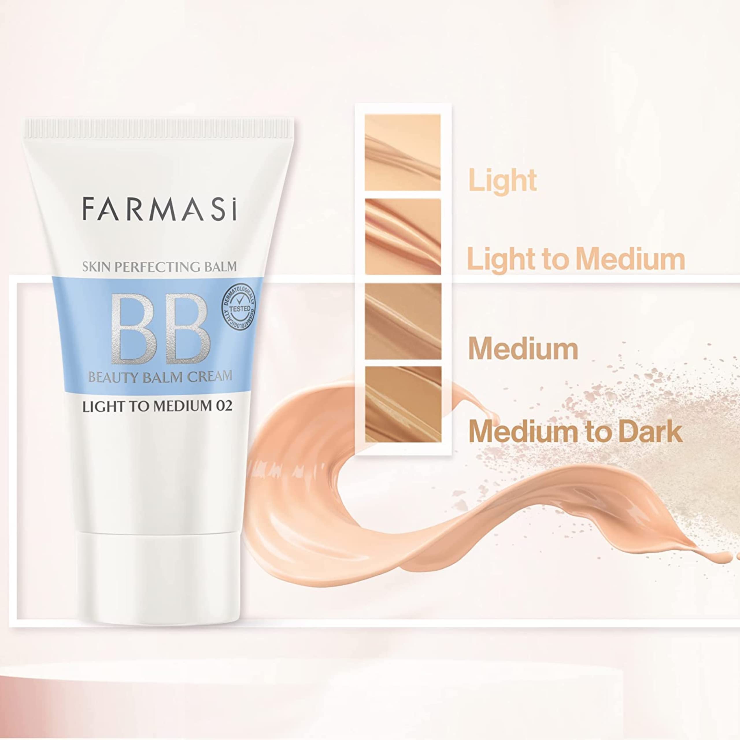 FARMASi BB Cream Makeup - Full Coverage Foundation & Concealer with Moisturizing Benefits for All Skin Types, 1.7 fl oz (50ml) Light to Medium - Perfect for Daily Wear, Natural Look & Flawless Coverage