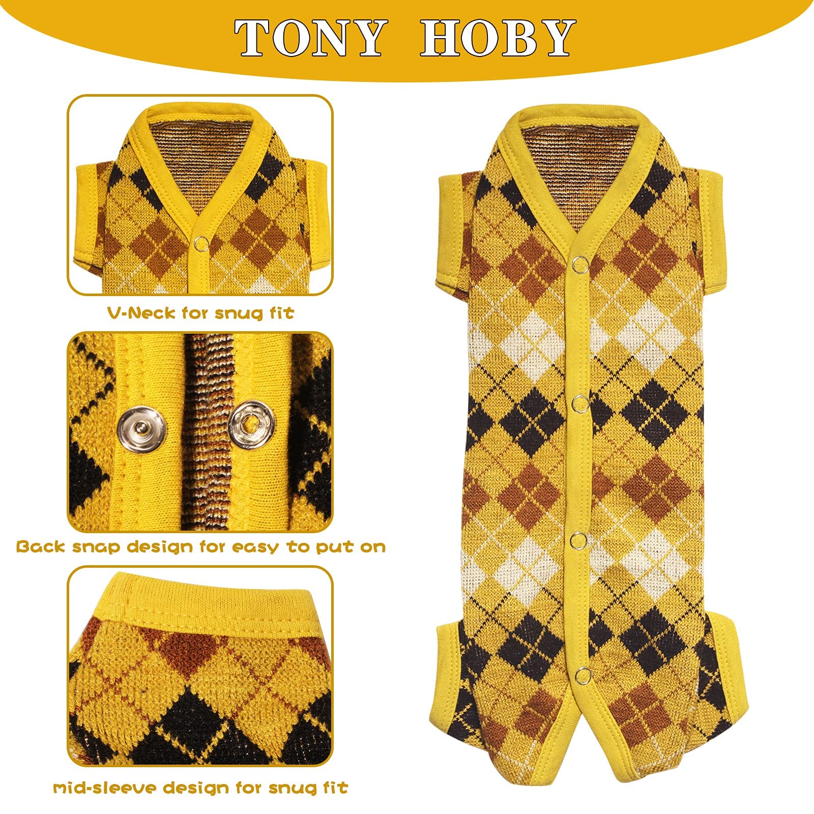 TONY HOBY Knitted Dog Sweater - Warm Winter Dog Clothes for Small & Medium Dogs - Cozy Christmas & New Year Outfit for Puppies (Yellow, Boy, Size S) - Perfect for Holiday Photos & Indoor/Outdoor Activities